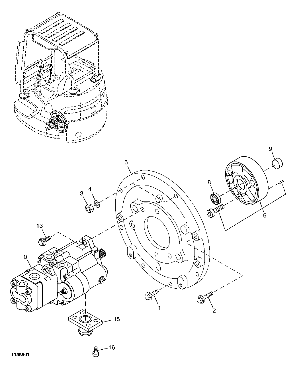 Схема запчастей John Deere 5C ZTS - 106 - HYDRAULIC PUMP AND PUMP SUPPORT (COMPLETE) 2161 Hyd Pumps & Drives