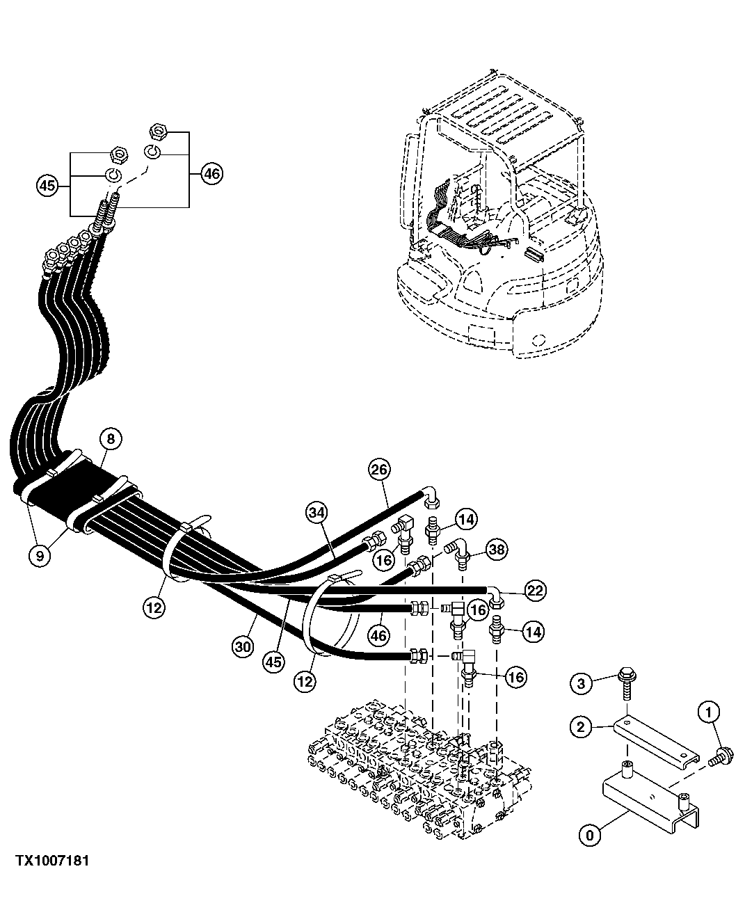 Схема запчастей John Deere 5C ZTS - 111 - CONTROL VALVE HOSES 2163 HYD LINES & HOSES