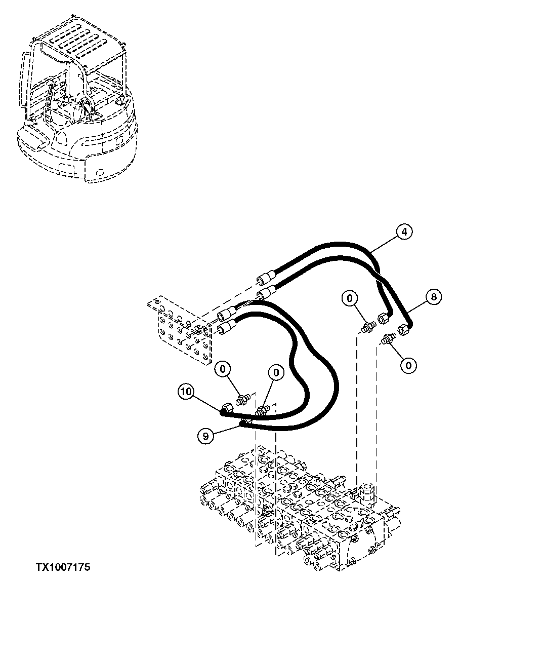 Схема запчастей John Deere 5C ZTS - 117 - CONTROL VALVE HOSES 2163 HYD LINES & HOSES