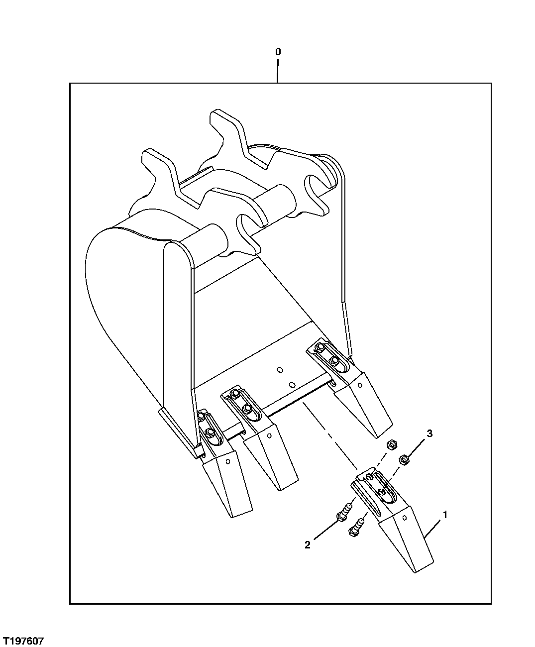 Схема запчастей John Deere 5C ZTS - 127 - HEAVY DUTY BUCKET (20", 24") (BOBCAT STYLE) 3302 Bucket With Teeth