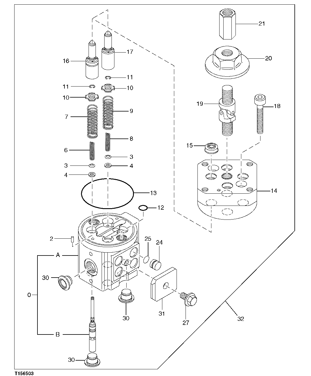 Схема запчастей John Deere 5C ZTS - 154 - PILOT CONTROLLER VALVE (FRONT, SWING) ( -221956) ( - 221956) 3315 Controls Linkage