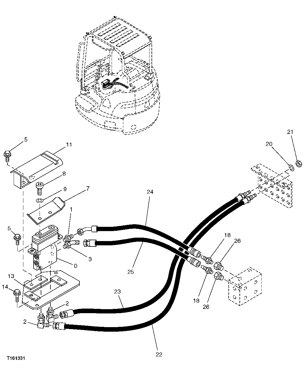 Схема запчастей John Deere 5C ZTS - 157 - AUXILIARY CONTROL AND PEDAL HOSES 3315 Controls Linkage