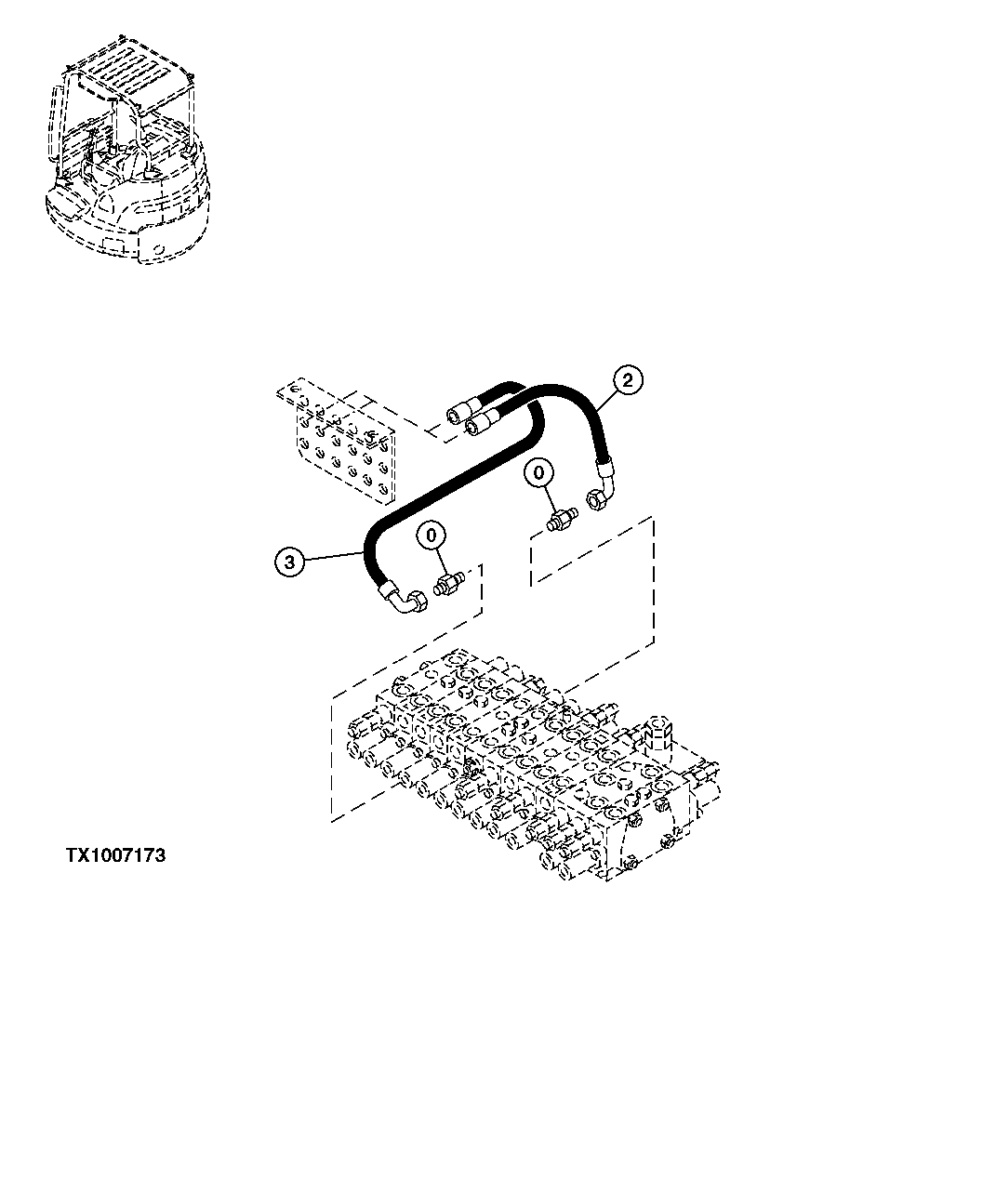 Схема запчастей John Deere 5C ZTS - 159 - BOOM SWING CONTROL PEDAL HOSES 3315 Controls Linkage