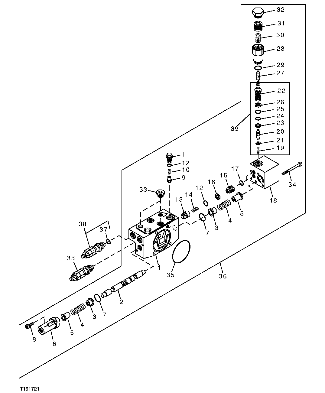 Схема запчастей John Deere 5C ZTS - 182 - BOOM FLOW CONTROL VALVE COMPONENTS SECTION 3362 CONTROL & LOAD HOLDING VALVES