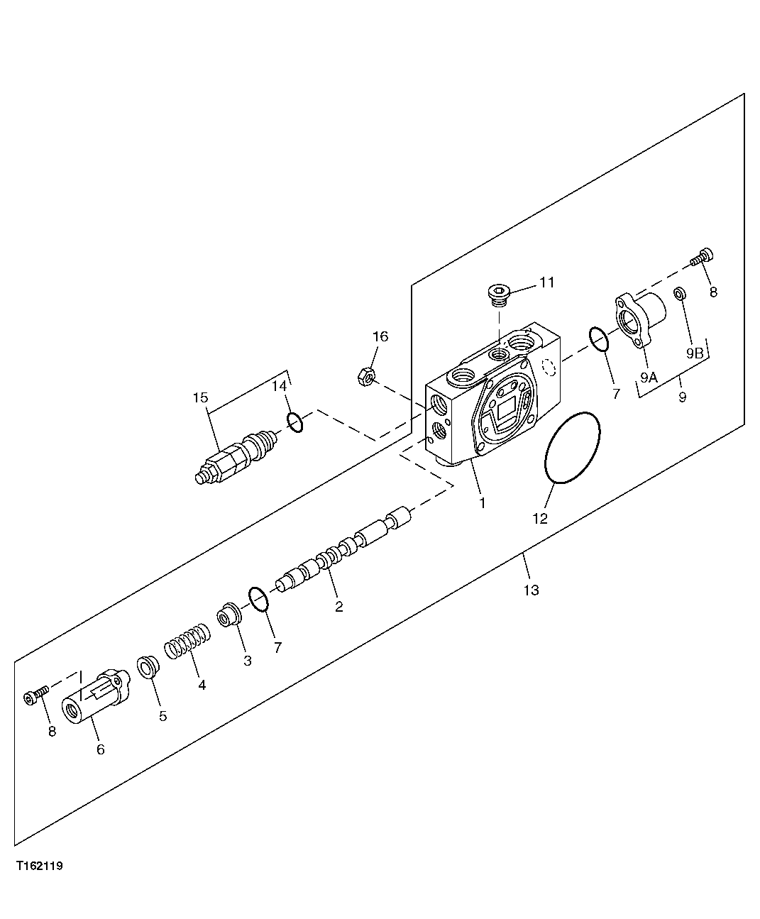 Схема запчастей John Deere 5C ZTS - 172 - Flow Combiner Control Valve Components Section 3362 CONTROL & LOAD HOLDING VALVES