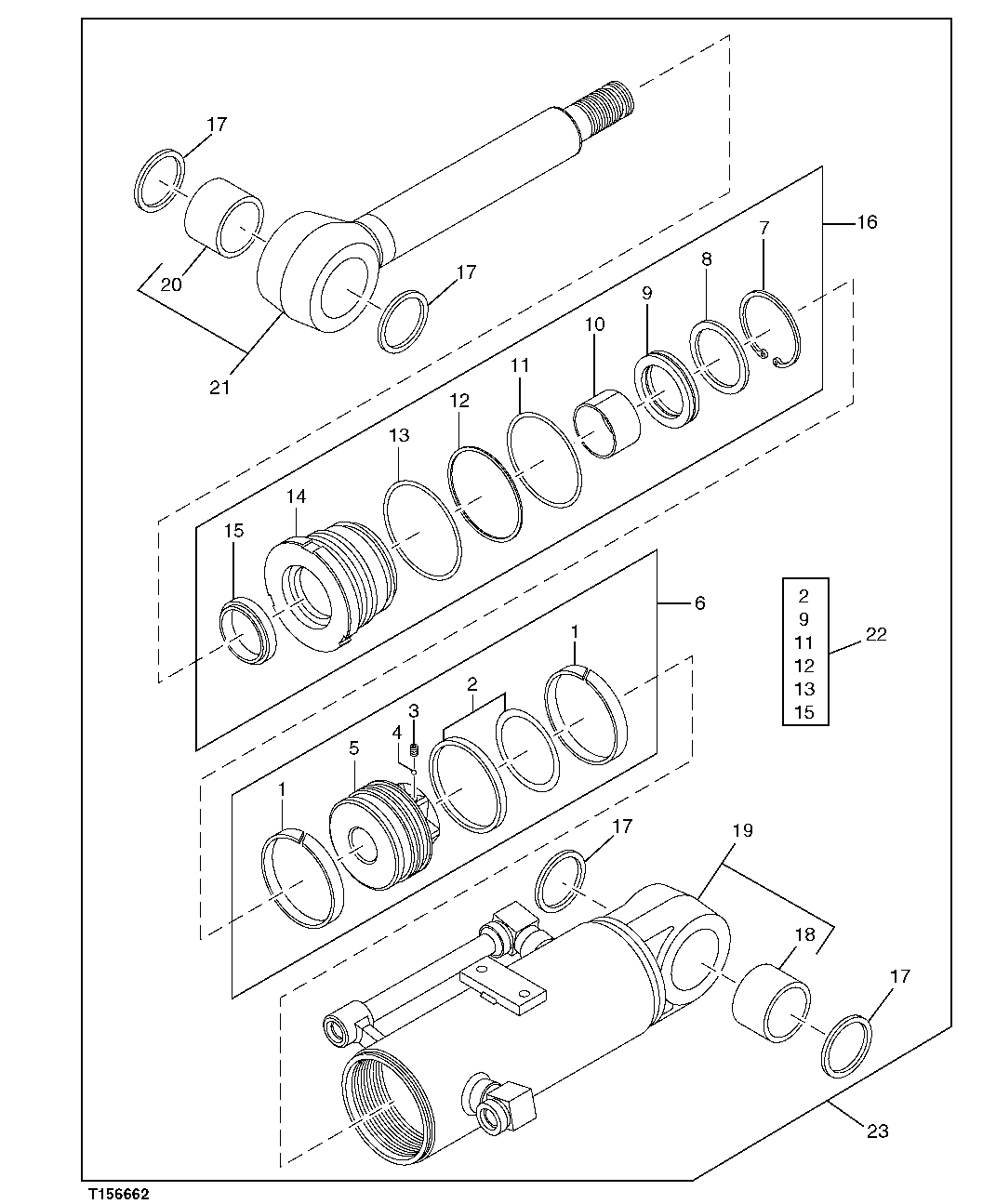 Схема запчастей John Deere 5C ZTS - 203 - BLADE CYLINDER (COMPONENTS) 3365 Hydraulic Cylinders