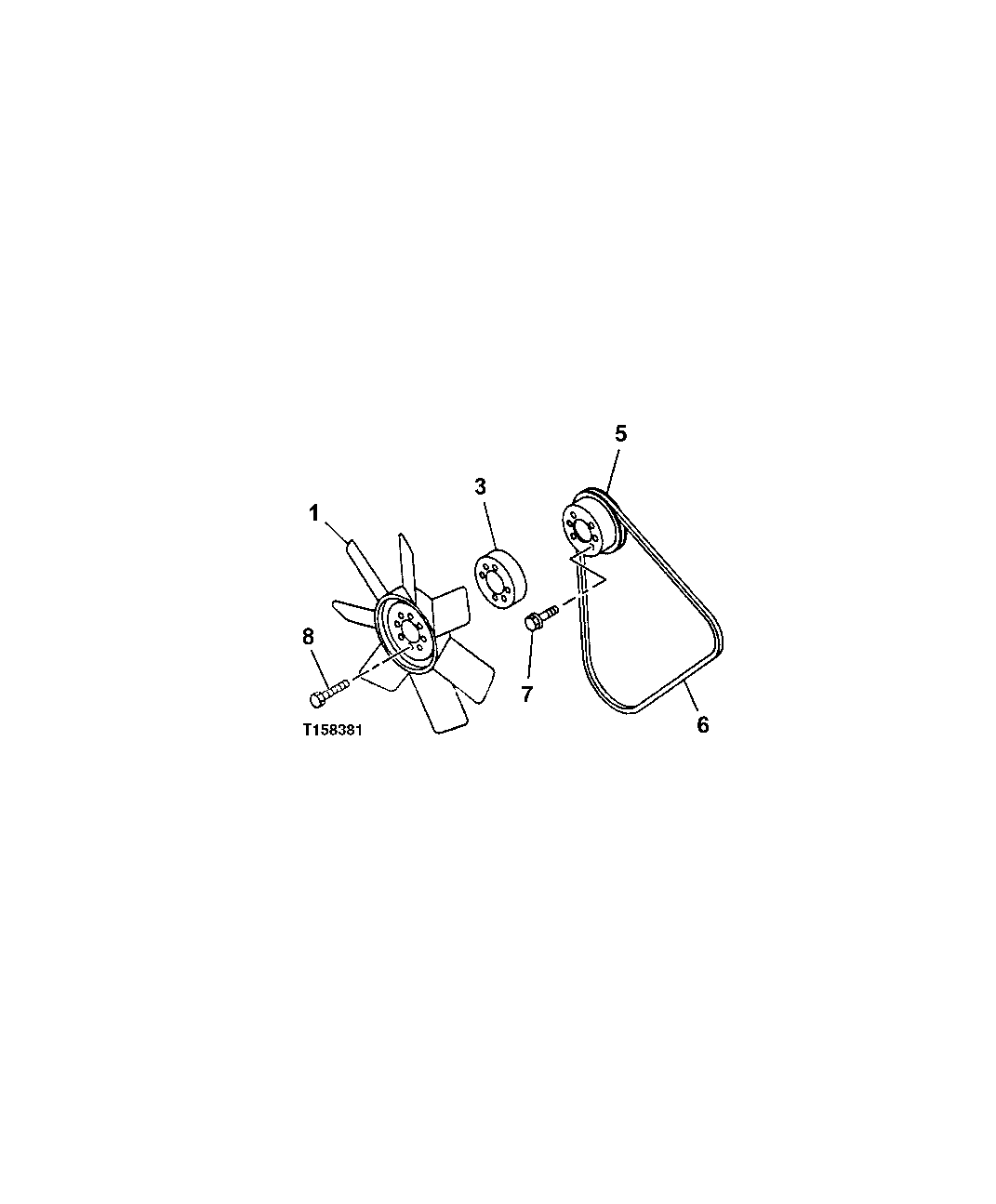 Схема запчастей John Deere 0C ZTS - 45 - FAN BLADE, MOUNTING HUB, PULLEY, AND BELT 0510 Engine Cooling Systems