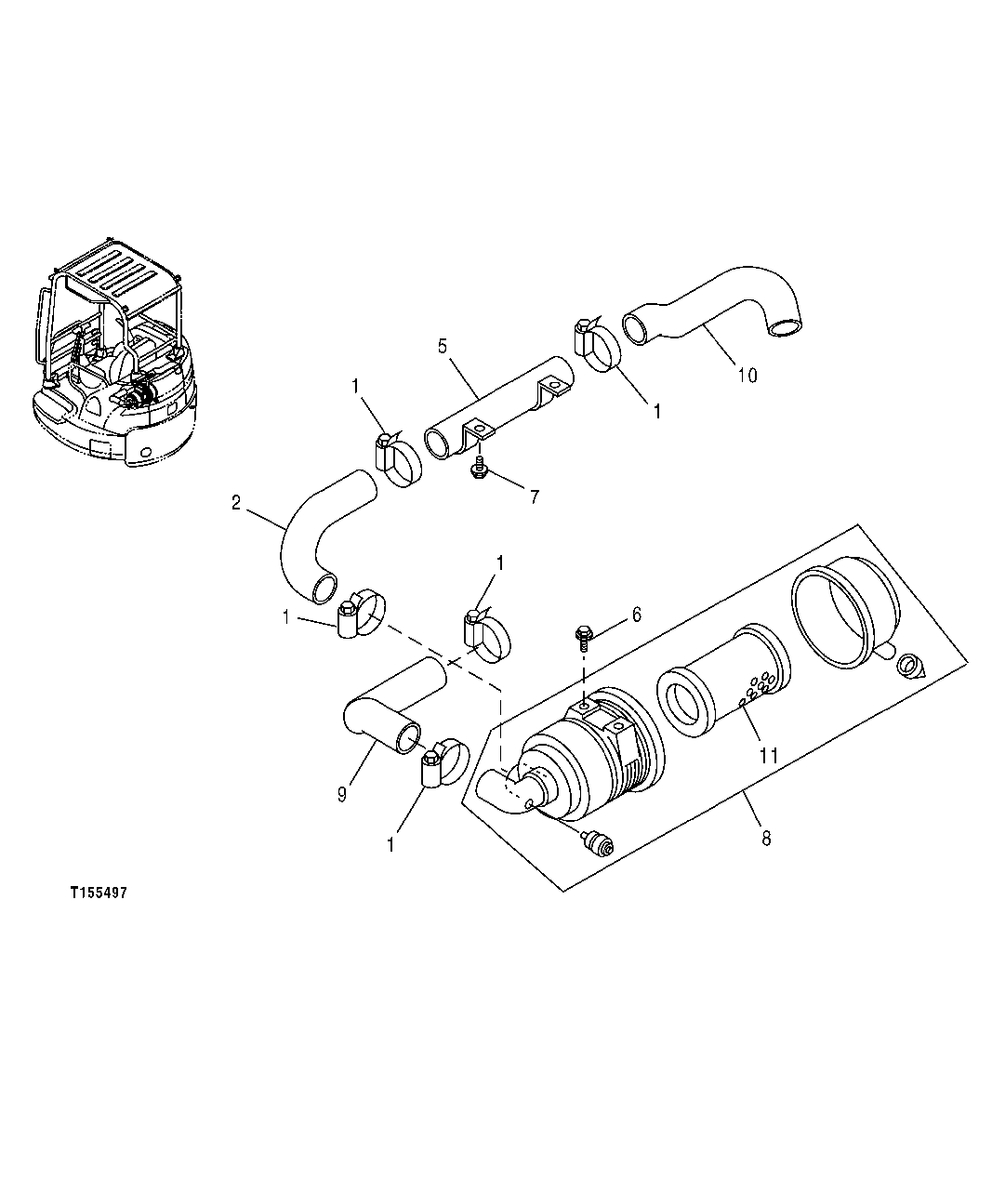 Схема запчастей John Deere 0C ZTS - 48 - Air Cleaner 0521 AIR CLEANER AND PIPING