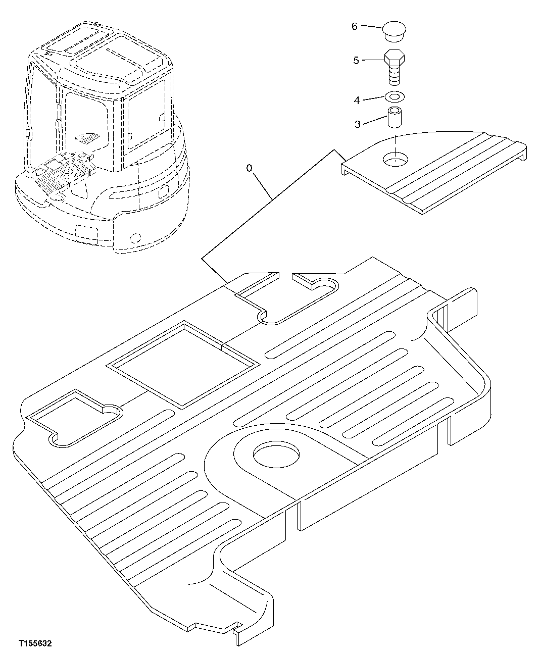 Схема запчастей John Deere 0C ZTS - 70 - FLOOR MAT (CAB, AUXILIARY PEDAL) 1807 Special Noise Control Items