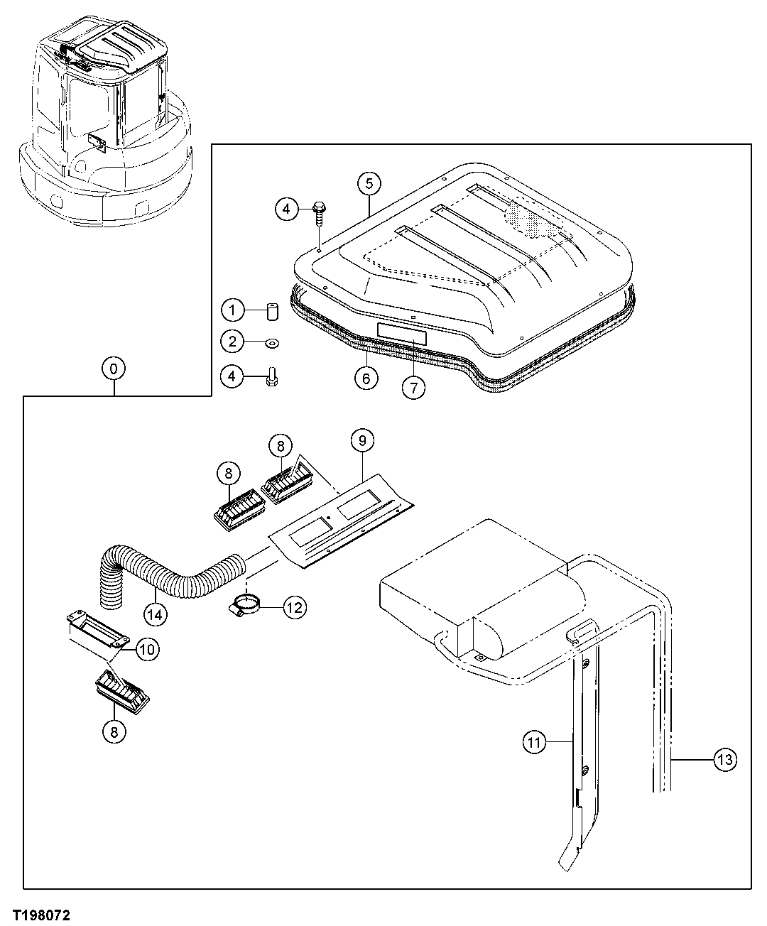 Схема запчастей John Deere 0C ZTS - 91 - AIR CONDITIONER ROOF TOP COMPONENTS 1830 HEATING AND AIR CONDITIONING