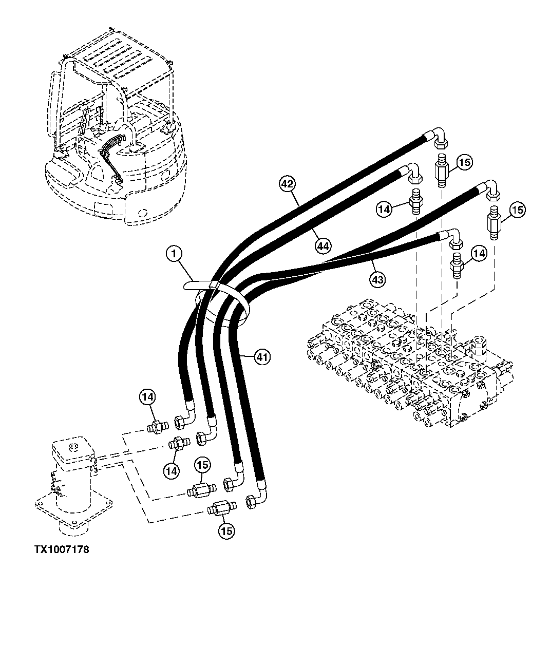 Схема запчастей John Deere 0C ZTS - 114 - ROTARY MANIFOLD AND MAIN CONTROL VALVE HOSES (SN -005217) ( - 005217) 2163 HYD LINES & HOSES