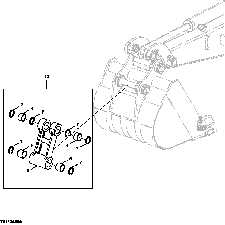 Схема запчастей John Deere 0C ZTS - 121 - Bucket Link 3302 Bucket With Teeth