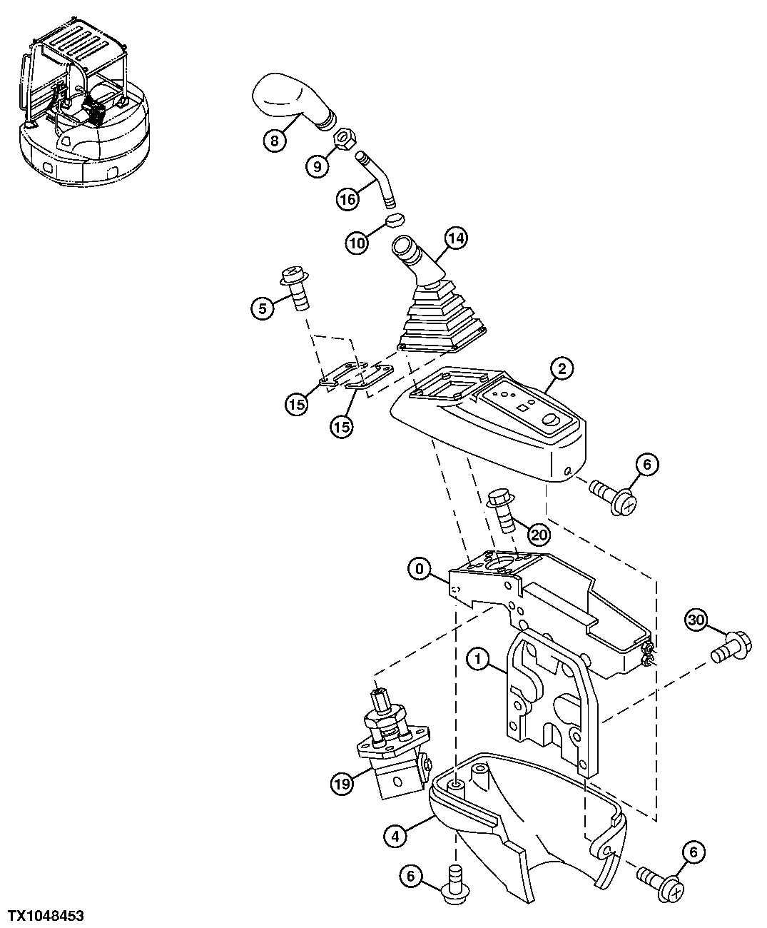 Схема запчастей John Deere 0C ZTS - 152 - RIGHT CONSOLE AND PILOT CONTROL LEVER (BUCKET AND DIG) 3315 Controls Linkage