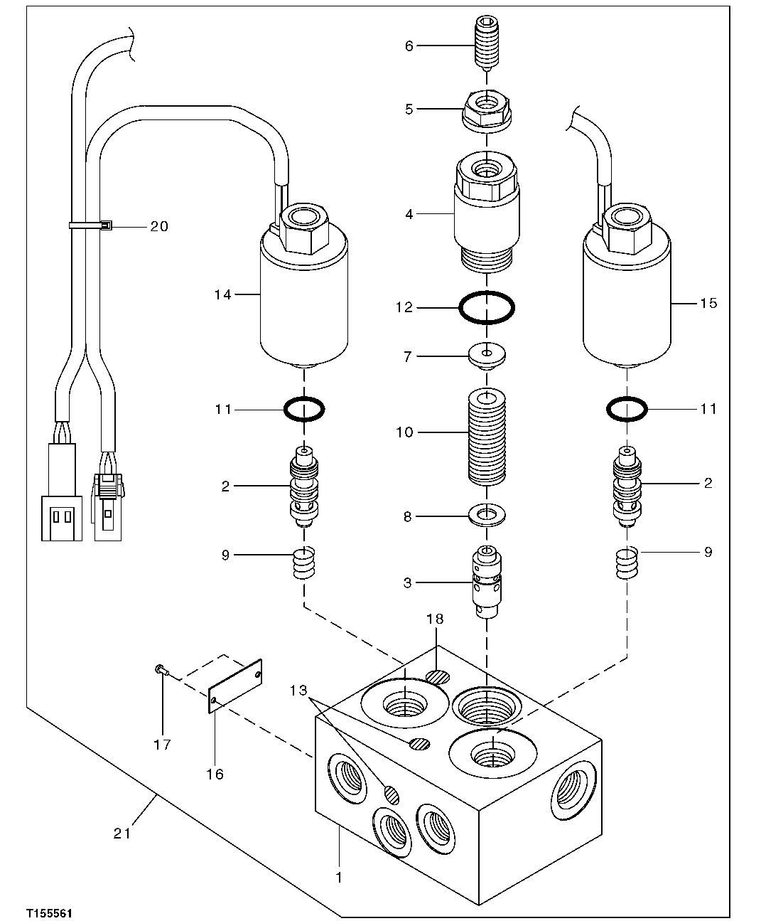 Схема запчастей John Deere 0C ZTS - 169 - PILOT SOLENOID VALVE (COMPONENTS) 3362 CONTROL & LOAD HOLDING VALVES