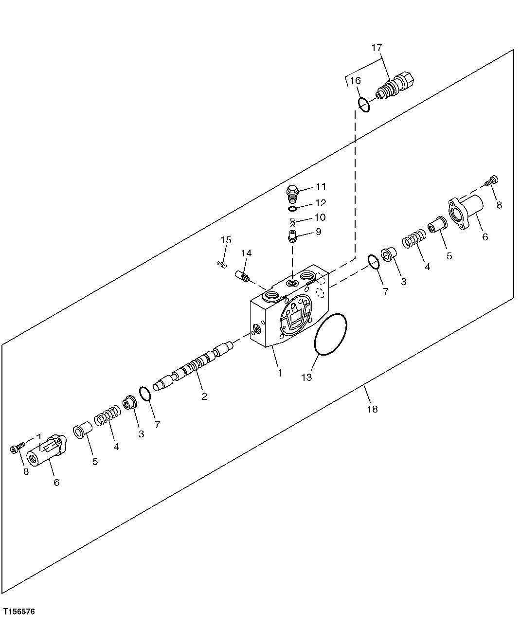 Схема запчастей John Deere 0C ZTS - 176 - Boom Swing Flow Control Valve Components Section 3362 CONTROL & LOAD HOLDING VALVES