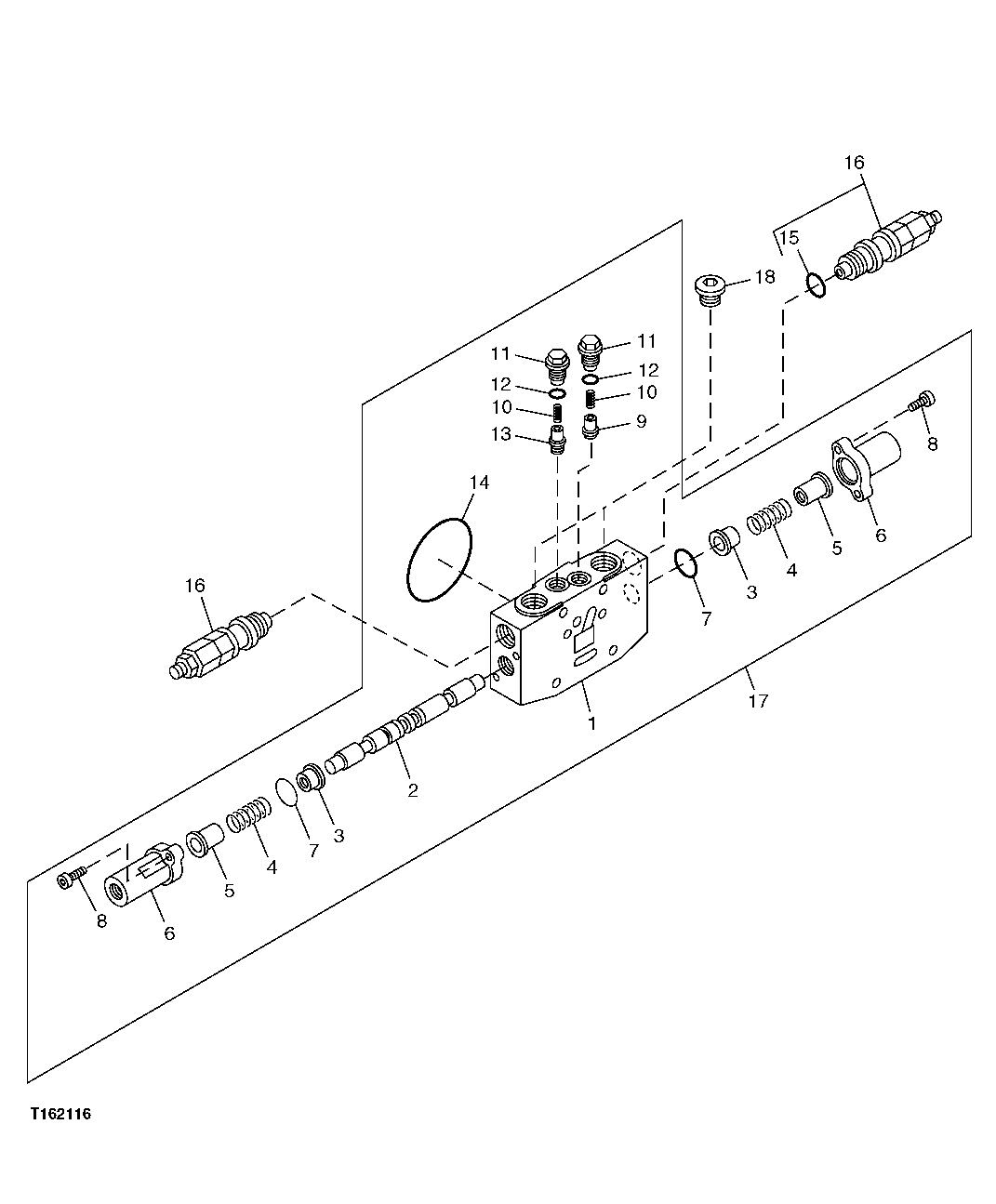 Схема запчастей John Deere 0C ZTS - 178 - Auxiliary Control Valve Components Section 3362 CONTROL & LOAD HOLDING VALVES