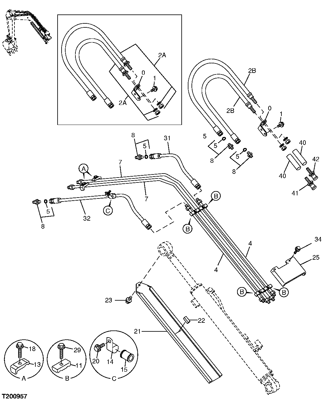 Схема запчастей John Deere 0C ZTS - 193 - FRONT BOOM CYLINDER LINES 3363 LINES, HOSES & FITTINGS