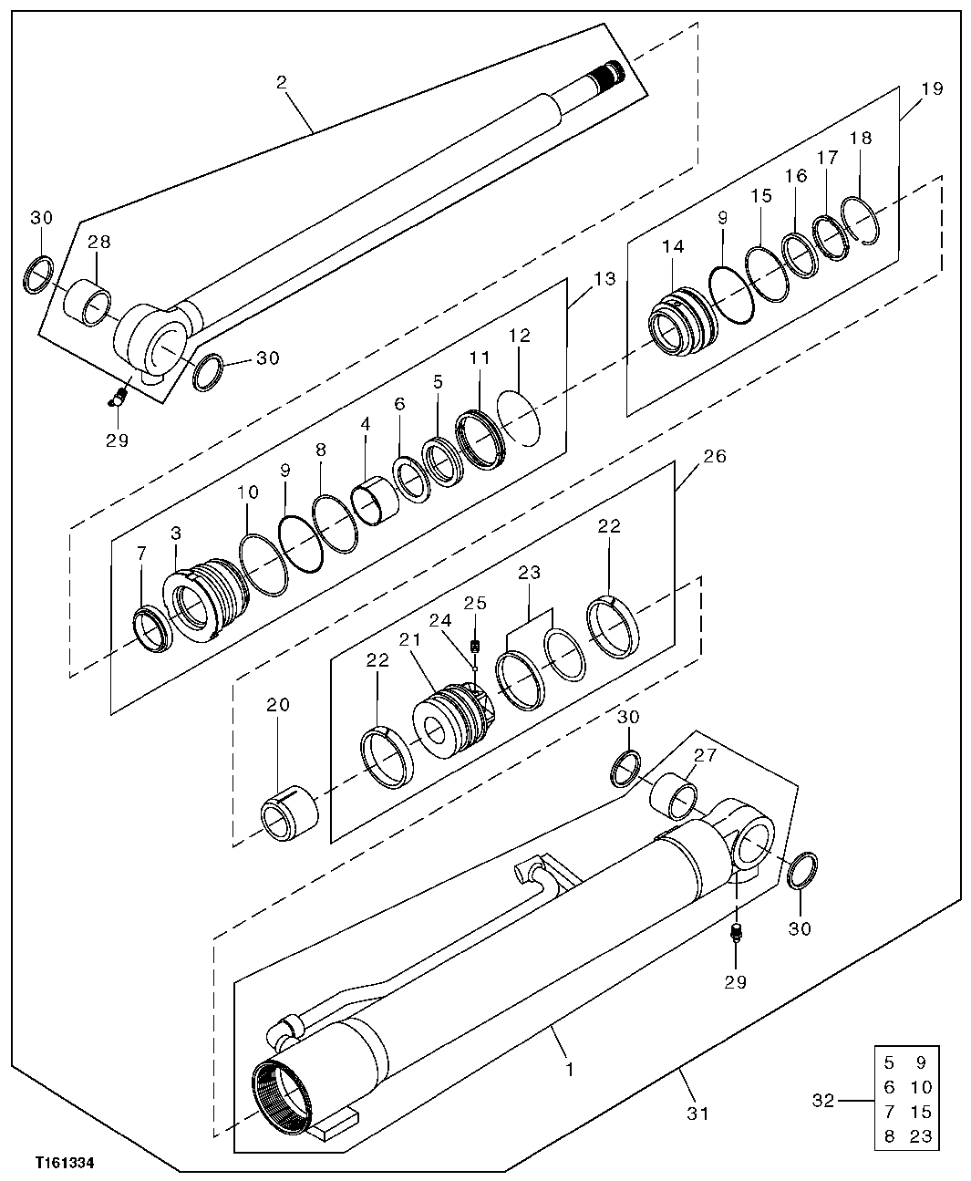 Схема запчастей John Deere 0C ZTS - 201 - BOOM CYLINDER (COMPONENTS) 3365 Hydraulic Cylinders