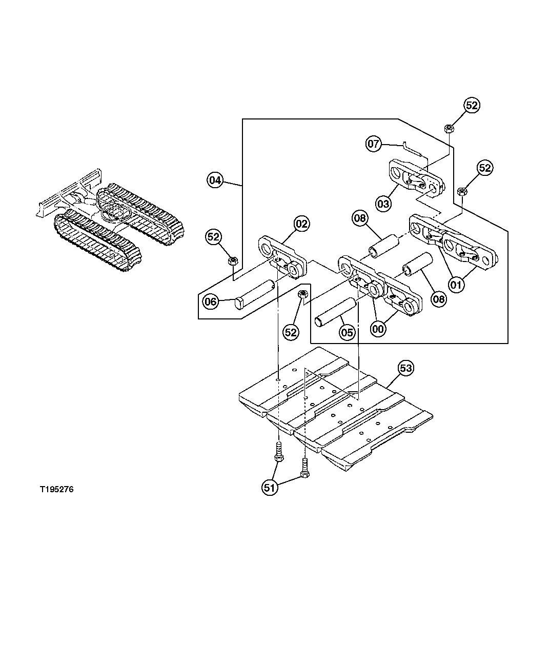 Схема запчастей John Deere 554 - 8 - RUBBER CRAWLER PADS 0130 TRACK SYSTEM