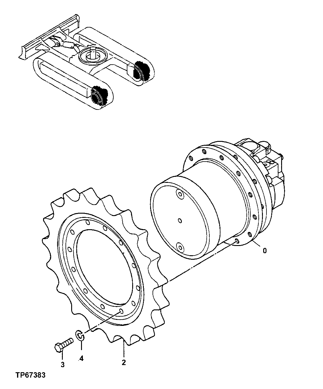 Схема запчастей John Deere 554 - 10 - Propel Motor, Gear Box and Sprocket 0260 AXLES AND SUSPENSION SYSTEM HYDRAULICS