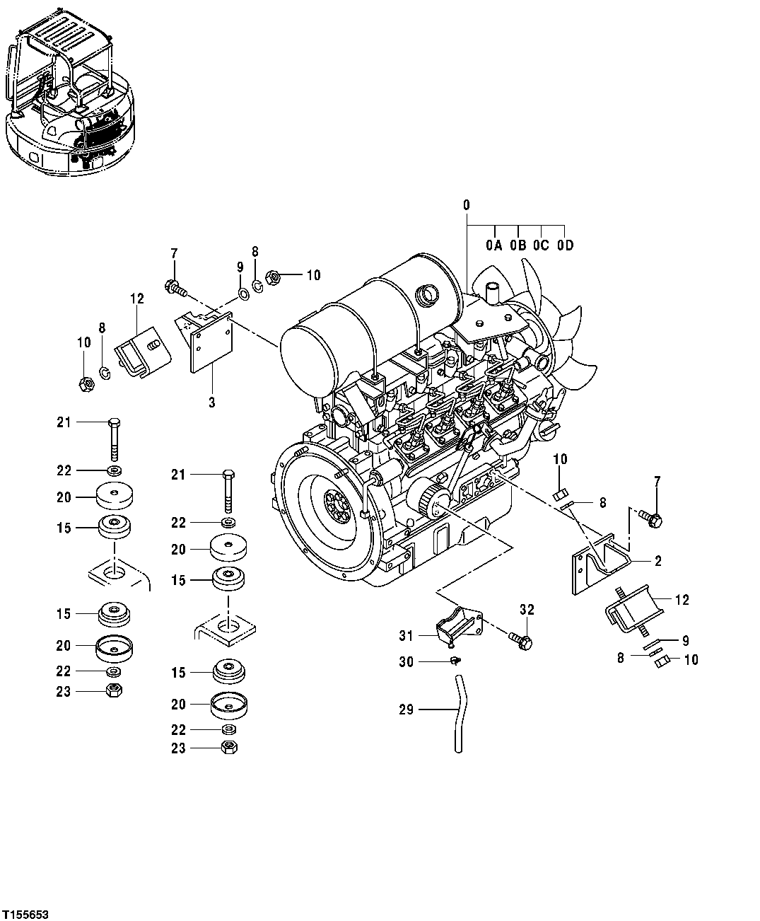 Схема запчастей John Deere 554 - 17 - ENGINE AND ENGINE MOUNTS 0400 ENGINE