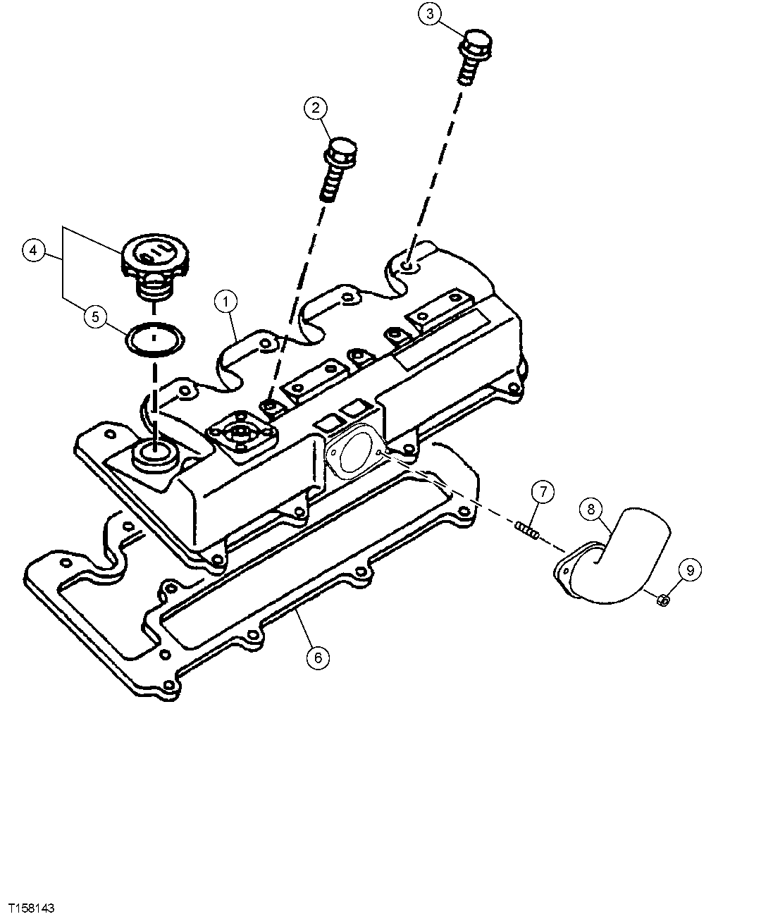 Схема запчастей John Deere 554 - 19 - ROCKER ARM COVER AND INTAKE MANIFOLD 0402 Camshaft And Valve Actuating Means