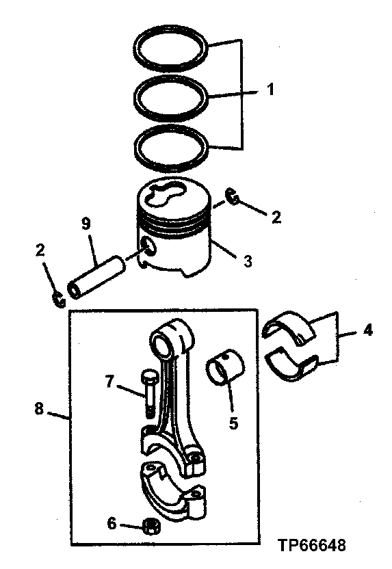 Схема запчастей John Deere 554 - 26 - PISTON AND CONNECTING RODS 0403 Connecting Rods And Pistons