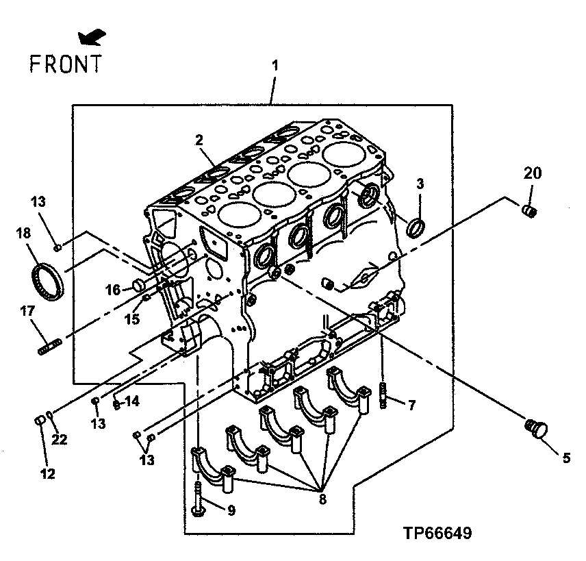 Схема запчастей John Deere 554 - 27 - Cylinder Block And Main Bearing Caps 0404 Cylinder Block