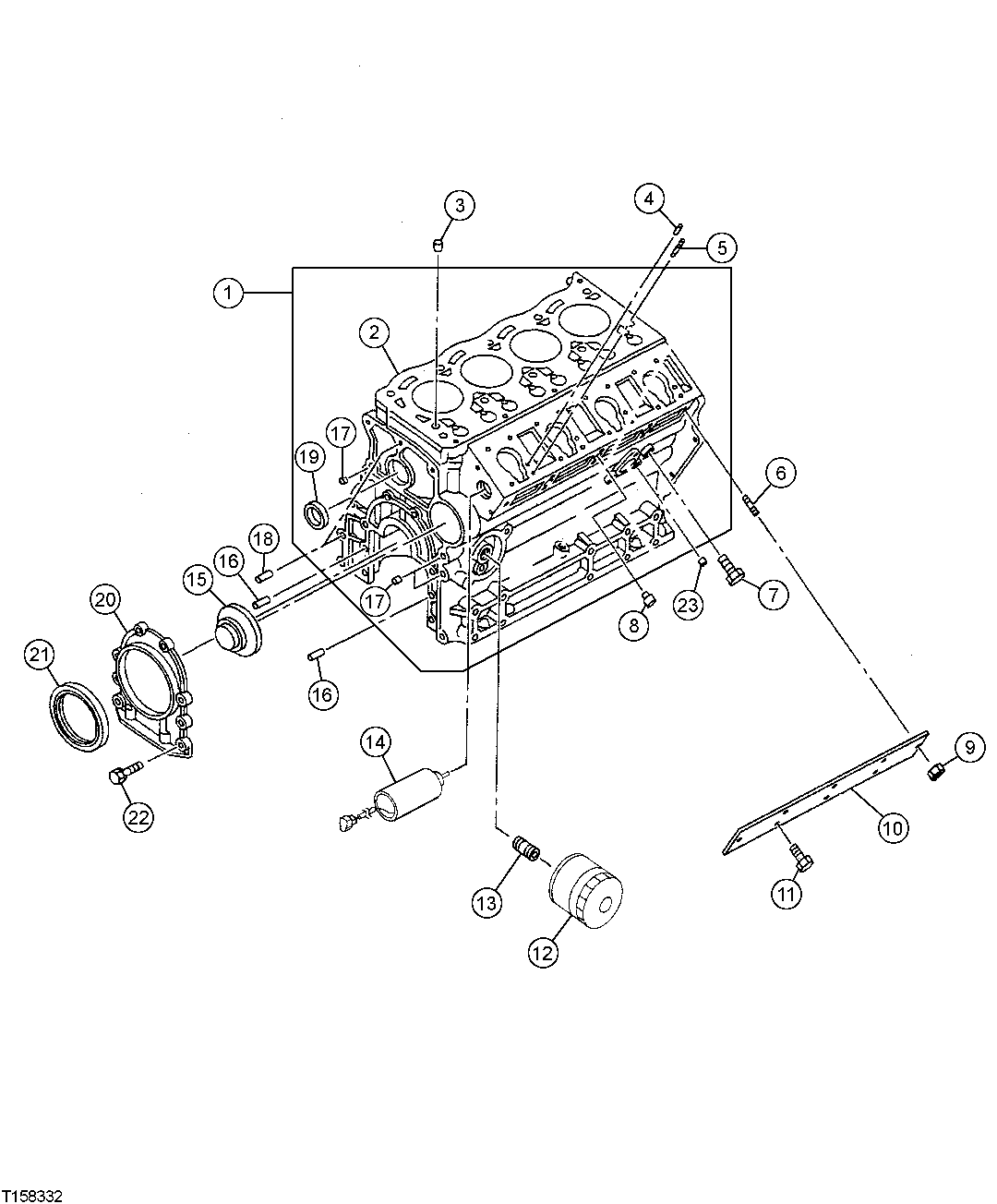 Схема запчастей John Deere 554 - 28 - CYLINDER BLOCK AND OIL FILTER 0404 Cylinder Block