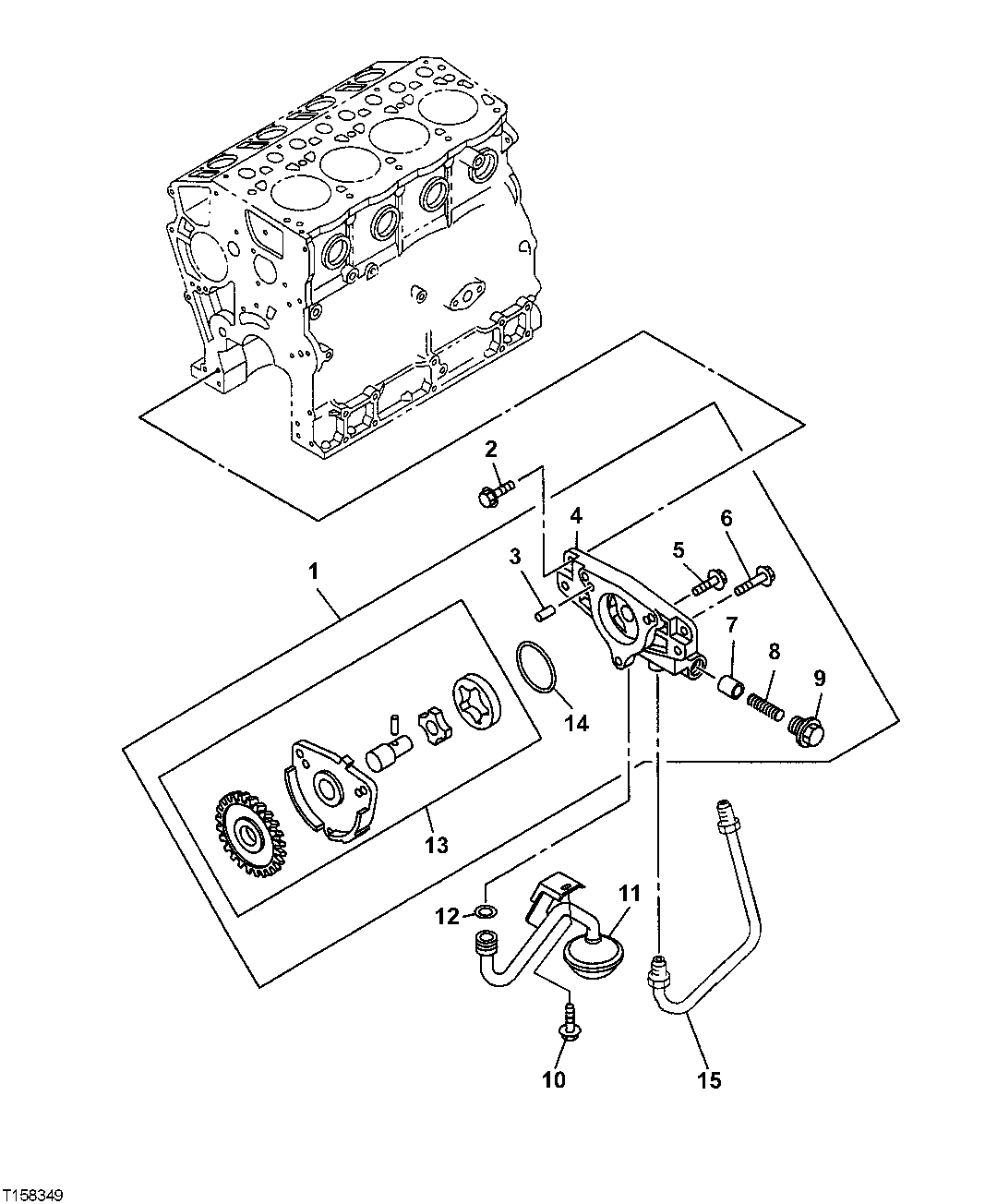 Схема запчастей John Deere 554 - 31 - Engine Oil Pump And Oil Pump Intake 0407 Engine Oiling System