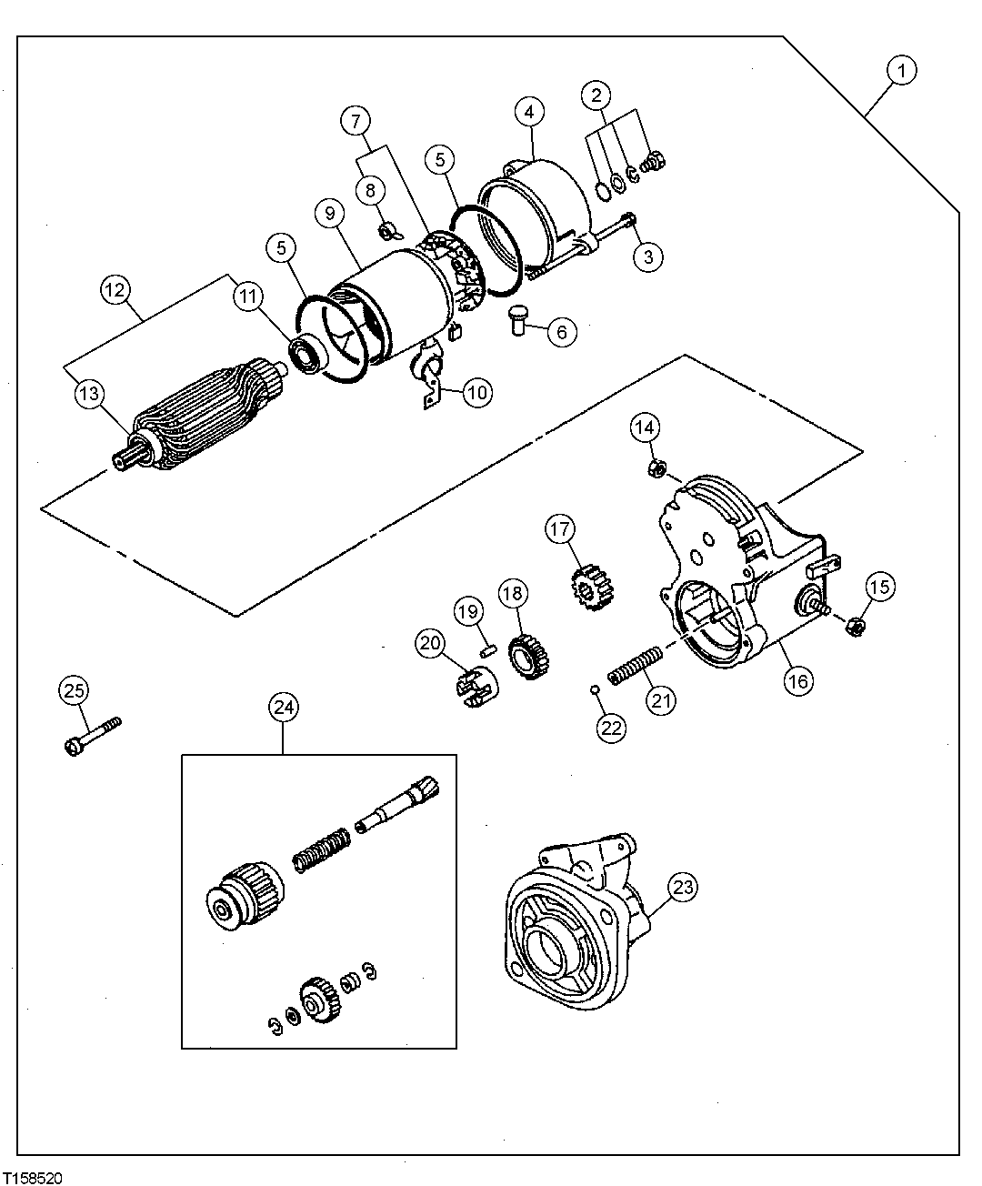 Схема запчастей John Deere 554 - 42 - Starter Components 0422 Starting Motor And Fastenings