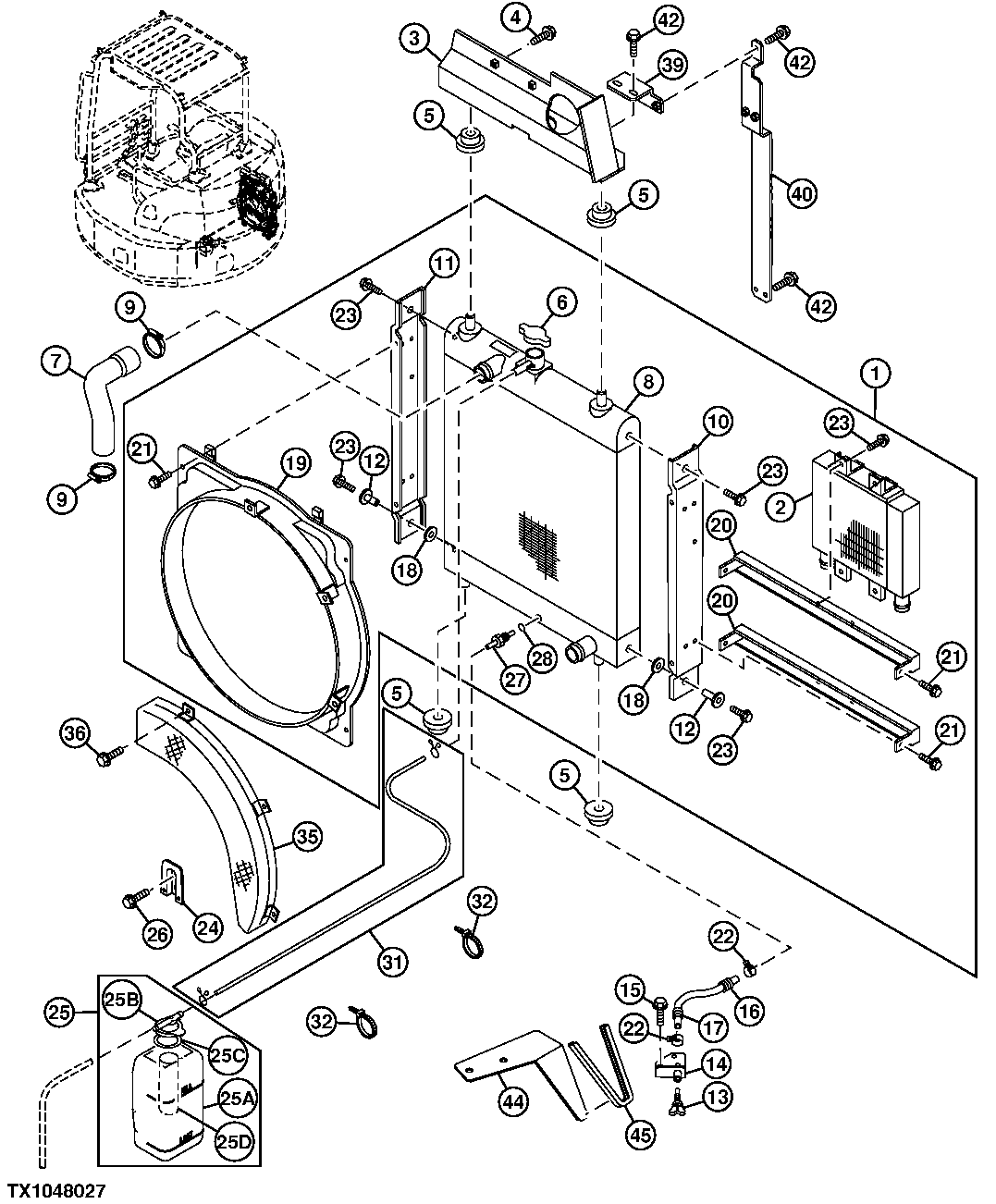 Схема запчастей John Deere 554 - 47 - Radiator 0510 ENGINE COOLING SYSTEM