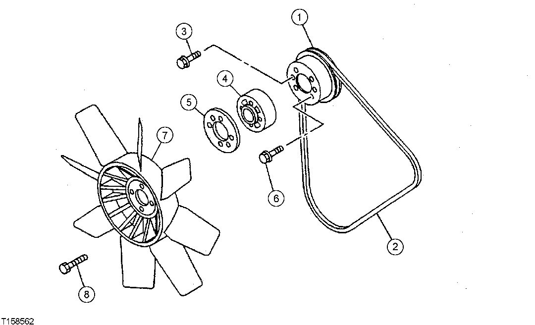 Схема запчастей John Deere 554 - 48 - FAN, FAN BELT AND PULLEY 0510 ENGINE COOLING SYSTEM