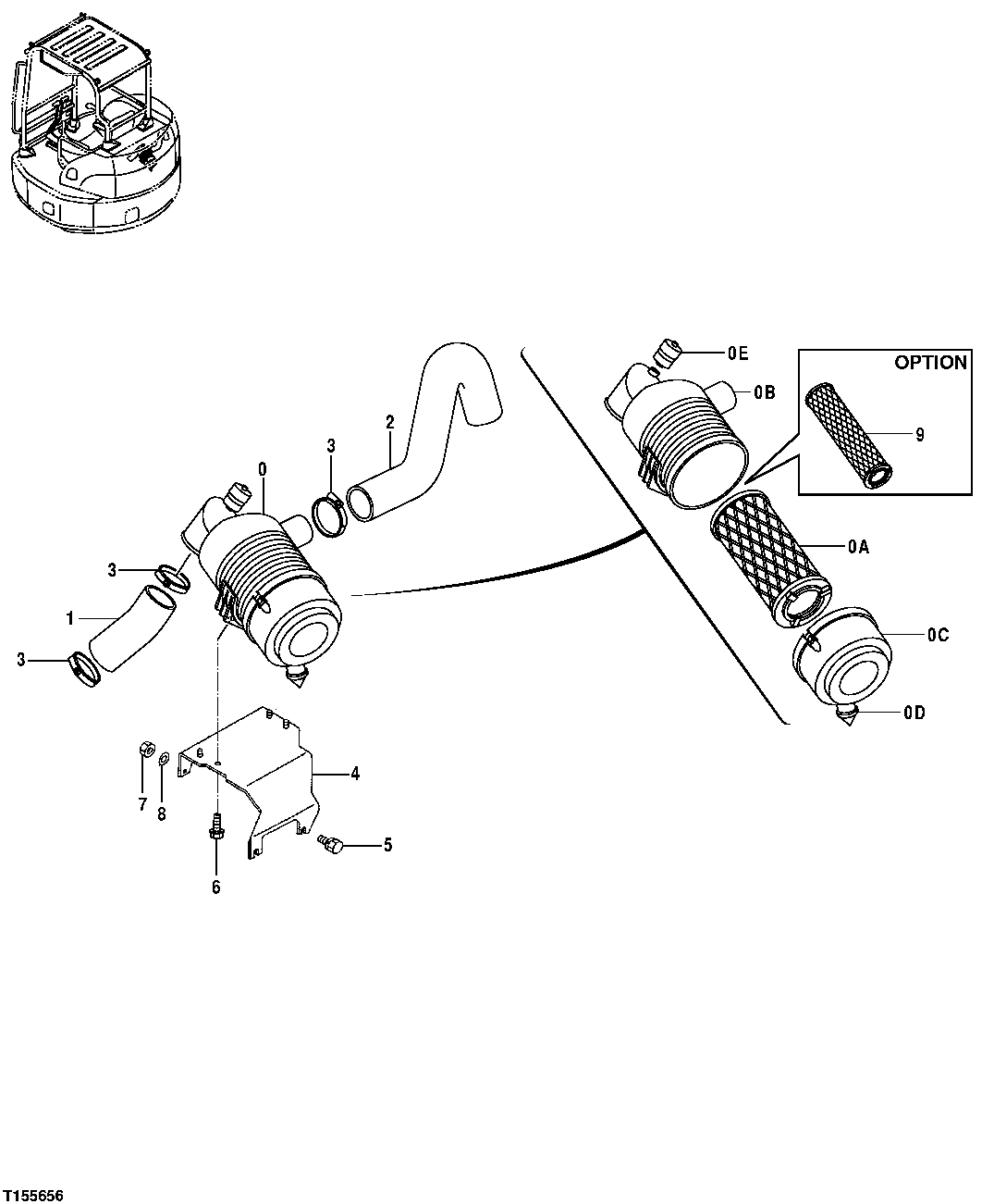 Схема запчастей John Deere 554 - 50 - AIR CLEANER AND BRACKET 0520 Intake System