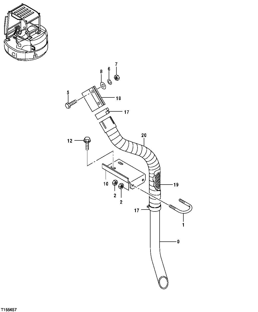 Схема запчастей John Deere 554 - 51 - Exhaust Pipe 0530 EXTERNAL EXHAUST SYSTEM