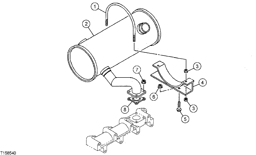 Схема запчастей John Deere 554 - 52 - MUFFLER AND BRACKET 0530 EXTERNAL EXHAUST SYSTEM