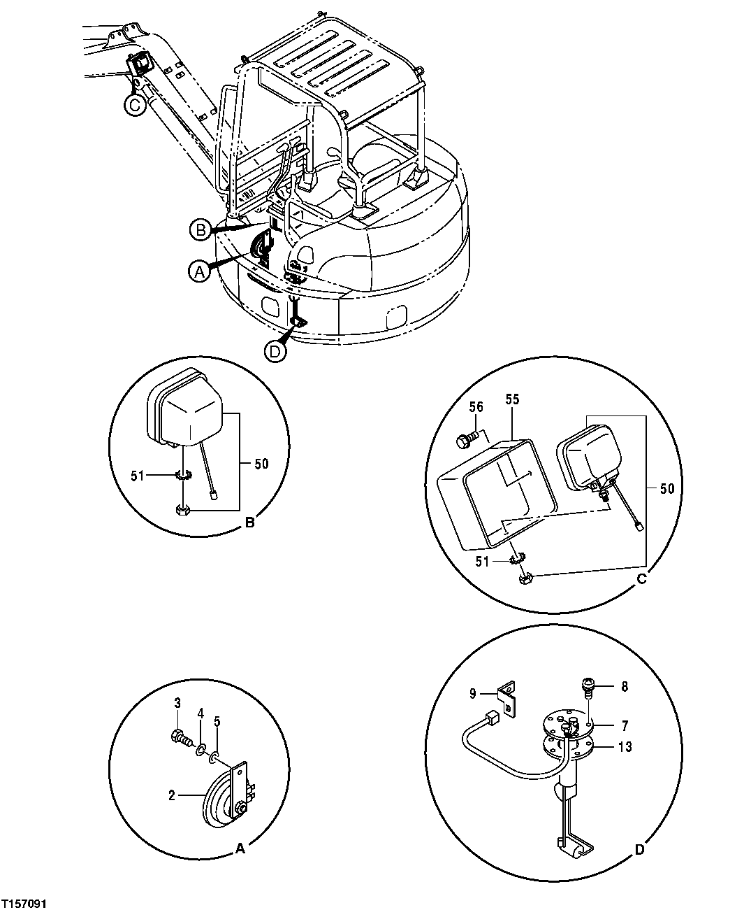 Схема запчастей John Deere 554 - 62 - LIGHTS, HORN AND FUEL LEVEL SENDER 1674 Wiring Harness And Switches