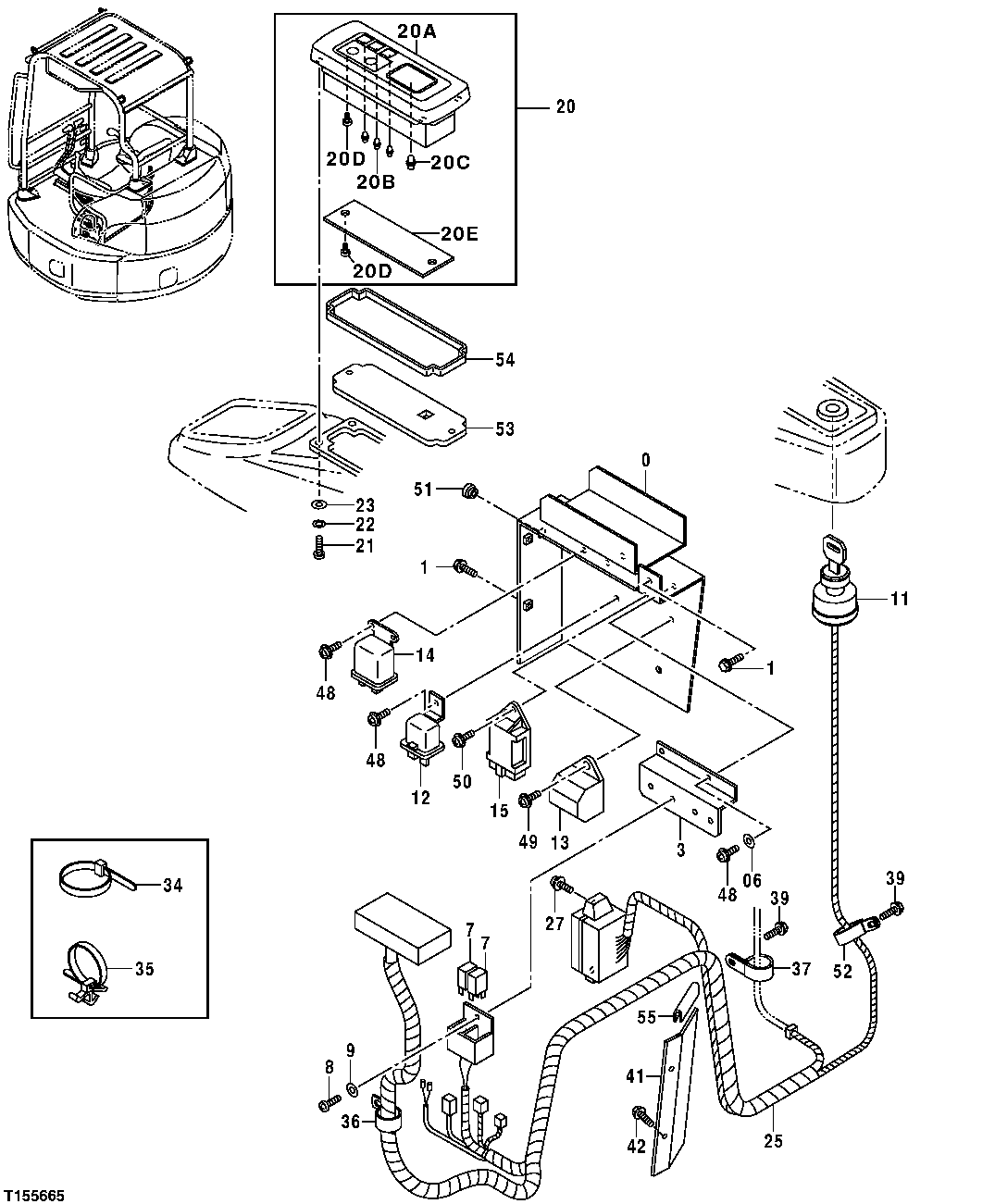 Схема запчастей John Deere 554 - 66 - Switch Box Relays And Start Switch Wiring Harness 1674 Wiring Harness And Switches