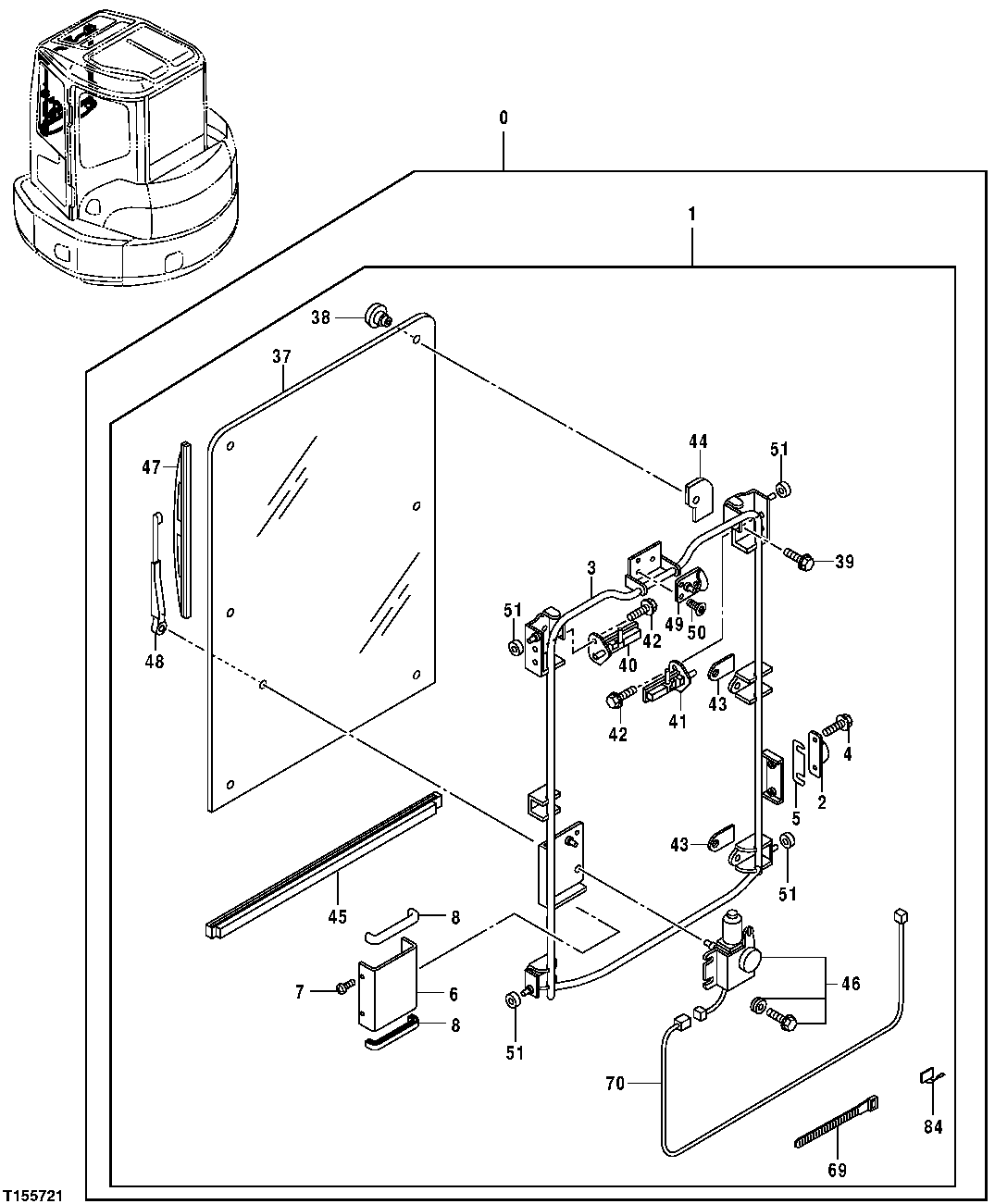 Схема запчастей John Deere 554 - 77 - CAB COMPONENTS (WINDSHIELD AND WIPER) 1810 Operator Enclosure