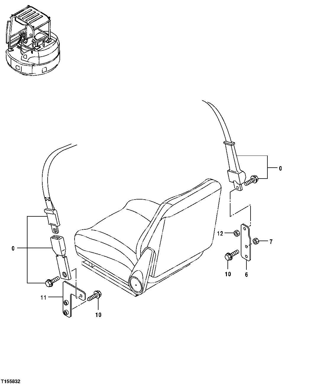 Схема запчастей John Deere 554 - 87 - Seat Belt 1821 SEAT AND SEAT BELT