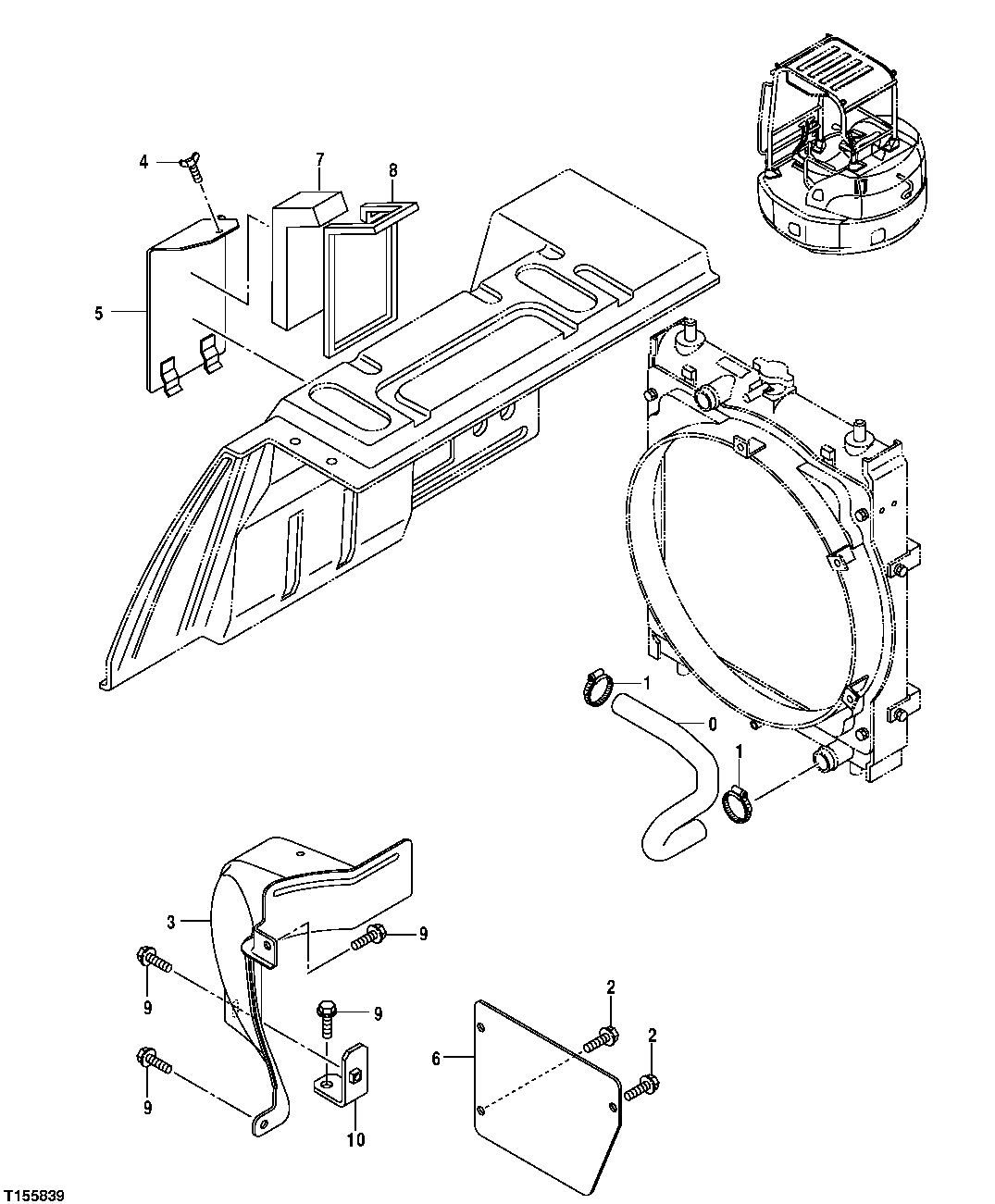 Схема запчастей John Deere 554 - 96 - COVERS AND HOSES (WITHOUT HEATER) 1910 Hood Or Engine Enclosure