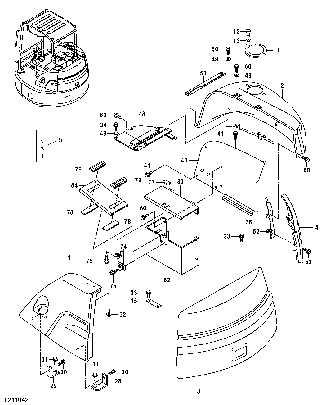 Схема запчастей John Deere 554 - 97 - COVERS (REAR, LEFT AND RIGHT UPPER) 1910 Hood Or Engine Enclosure