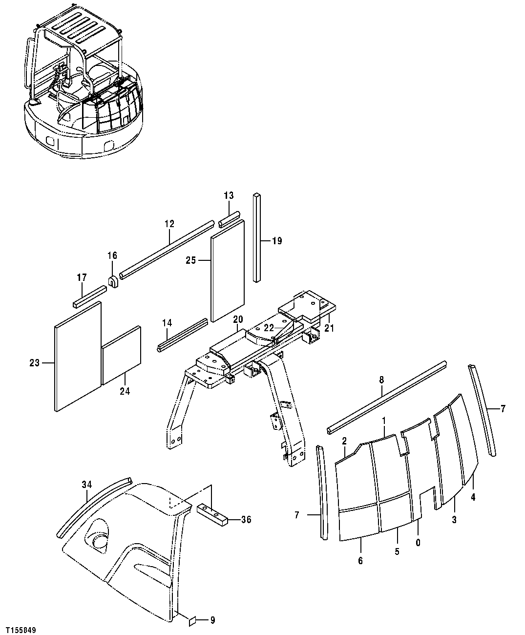 Схема запчастей John Deere 554 - 105 - ISOLATORS (REAR UPPER COVER AND ENGINE COMPARTMENT) 1910 Hood Or Engine Enclosure