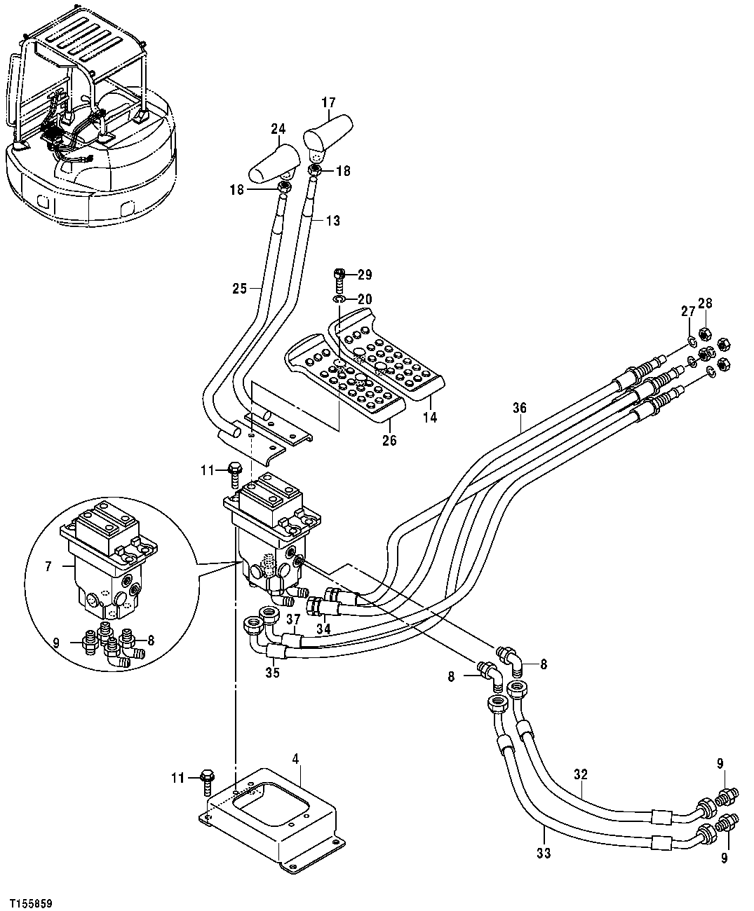 Схема запчастей John Deere 554 - 144 - PROPEL CONTROL LEVERS AND VALVE 3315 Controls Linkage