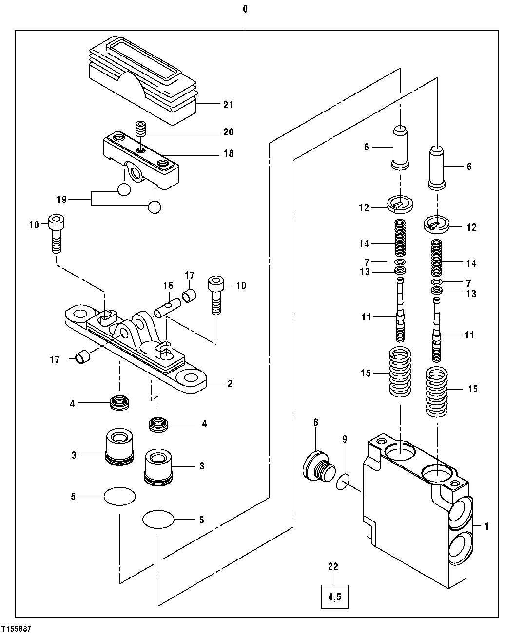 Схема запчастей John Deere 554 - 155 - BOOM SWING CONTROL VALVE COMPONENTS AND AUXILIARY CONTROL VALVE COMPONENTS 3315 Controls Linkage