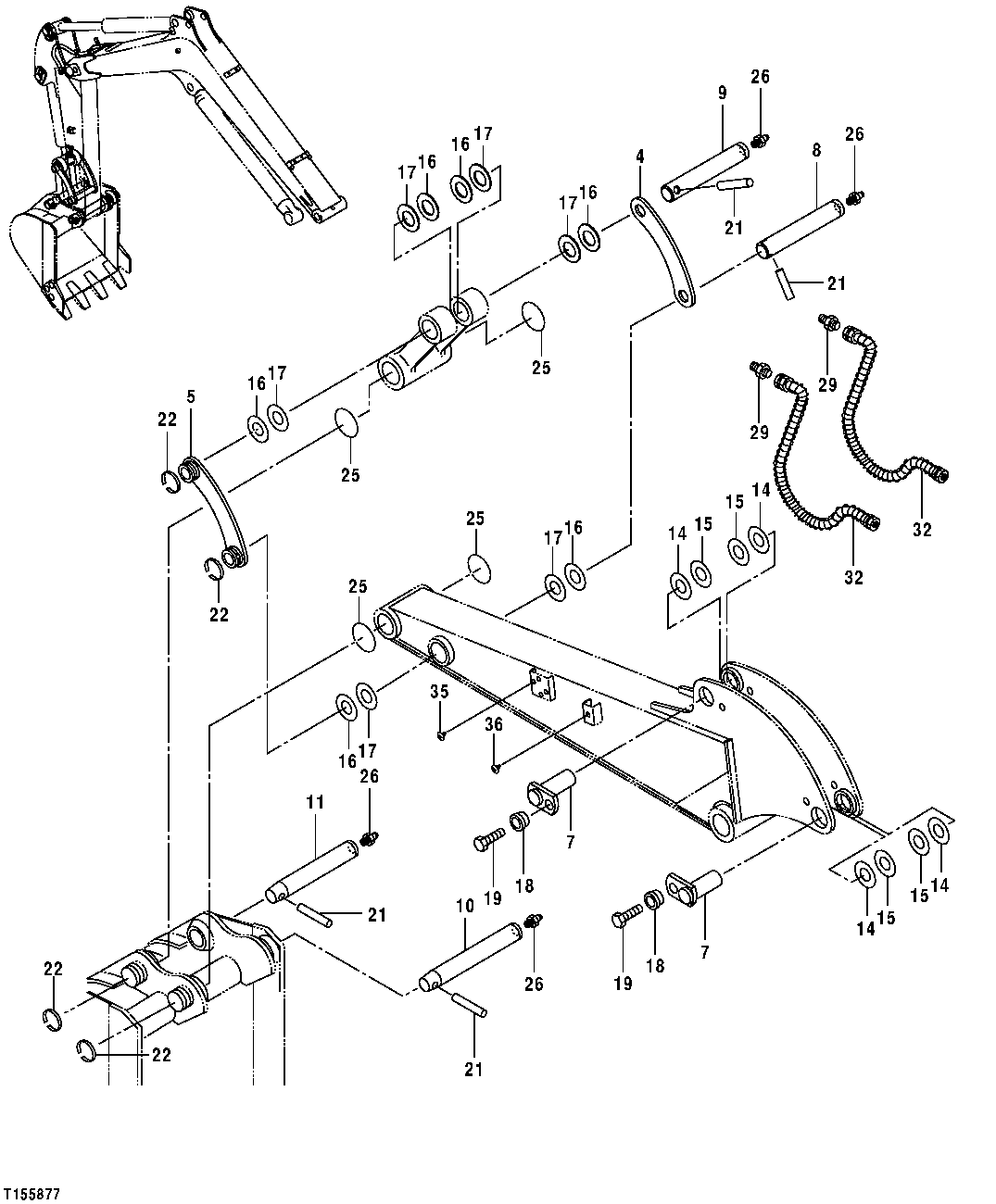 Схема запчастей John Deere 554 - 157 - STANDARD ARM SUPPORT 3340 Excavator Frames