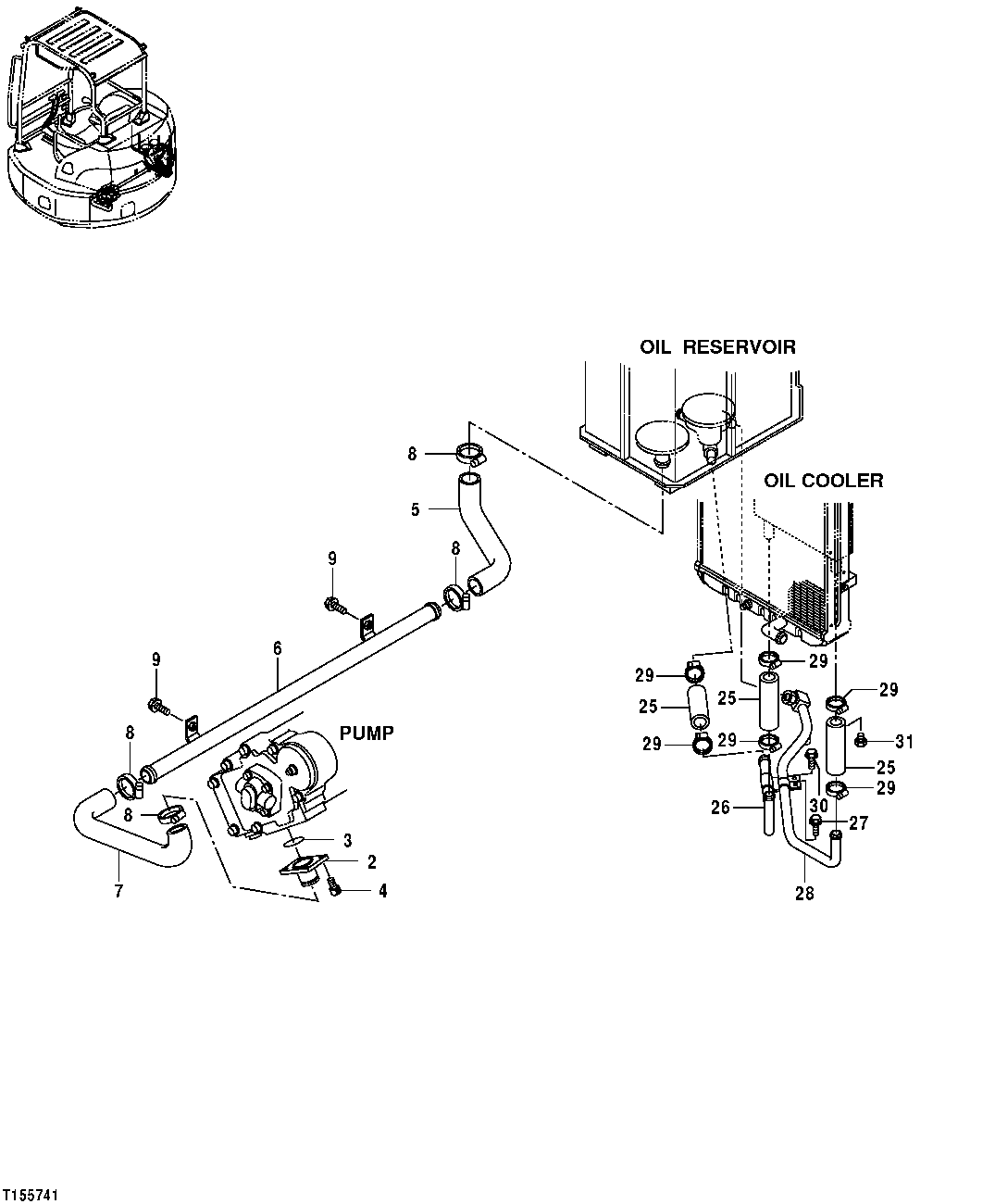 Схема запчастей John Deere 554 - 162 - Oil Cooler Lines 3360 HYDRAULIC SYSTEM