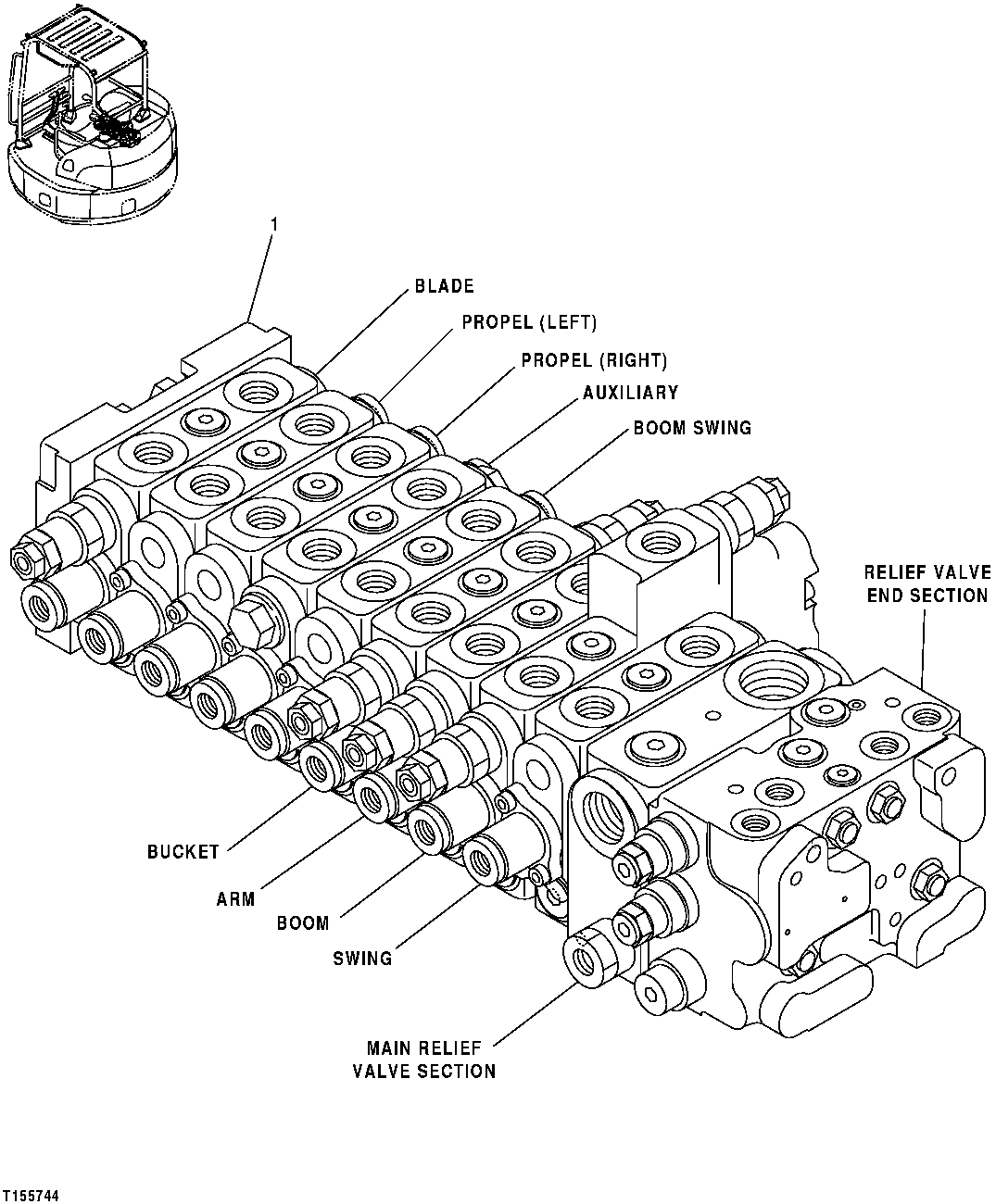 Схема запчастей John Deere 554 - 165 - Main Control Valve 3360 HYDRAULIC SYSTEM