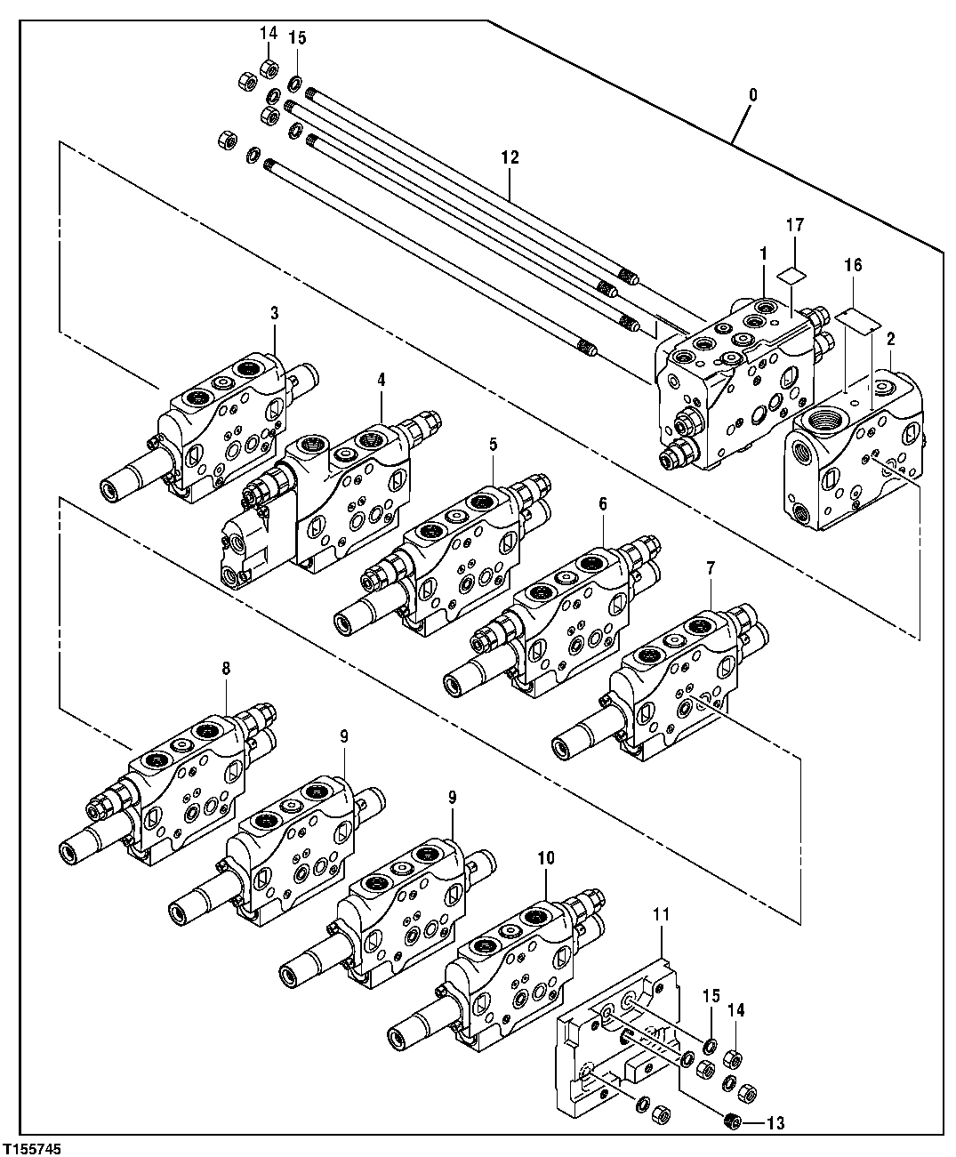 Схема запчастей John Deere 554 - 166 - Main Control Valve Sections 3360 HYDRAULIC SYSTEM