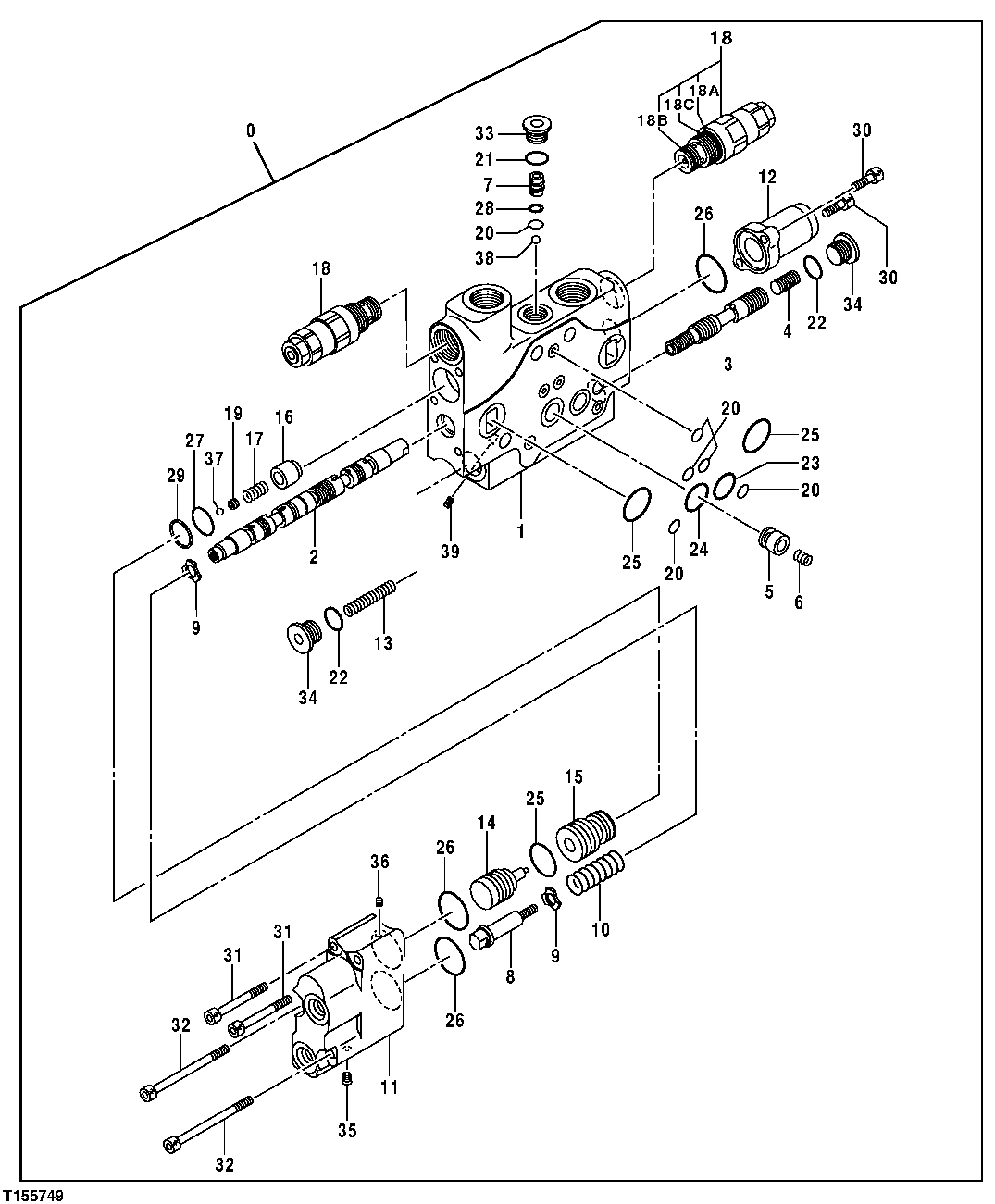 Схема запчастей John Deere 554 - 170 - Main Control Valve Components - Boom Section 3360 HYDRAULIC SYSTEM